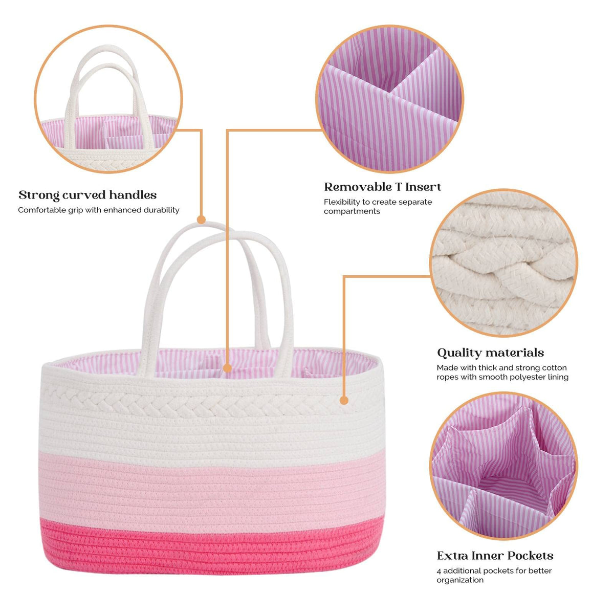 luxury little Organizador de pañales para bebé, cesta de pañales extragrande con cuerda de algodón para guardería, organizador de cambiador, bolsa portátil con divisor, almacenamiento de coche, regalos de baby
