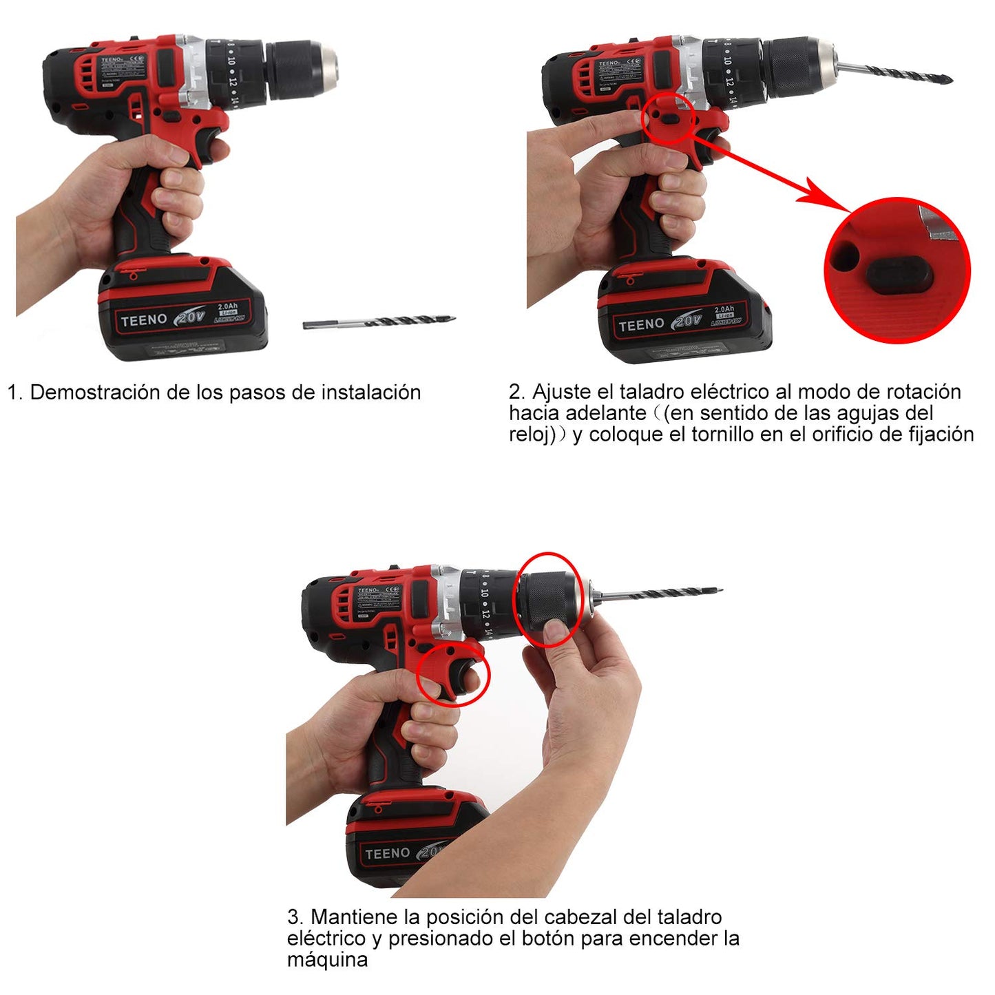SOUREPOSE - TEENO - Taladro Rotomartillo 1/2 1 * 2.0ah Baterias Liti 20v -916