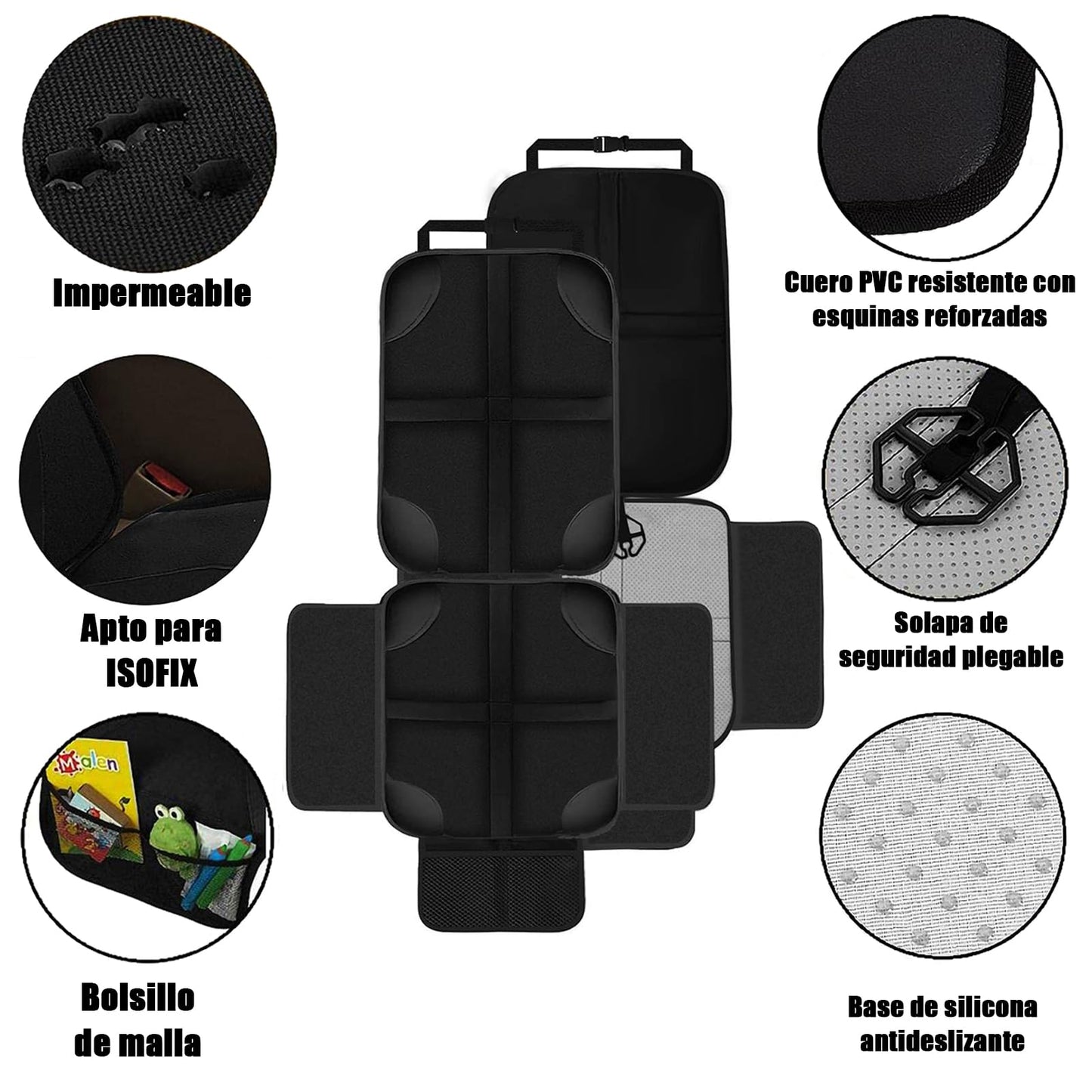PZIOIU 2 Pieza Protector de Asiento de Coche, Protector de Seguridad de Asiento Infantil，con Dos Bolsas de Almacenamiento，Antiincrustante, fácil de Limpiar，Adecuado para automóviles, SUV, Camiones
