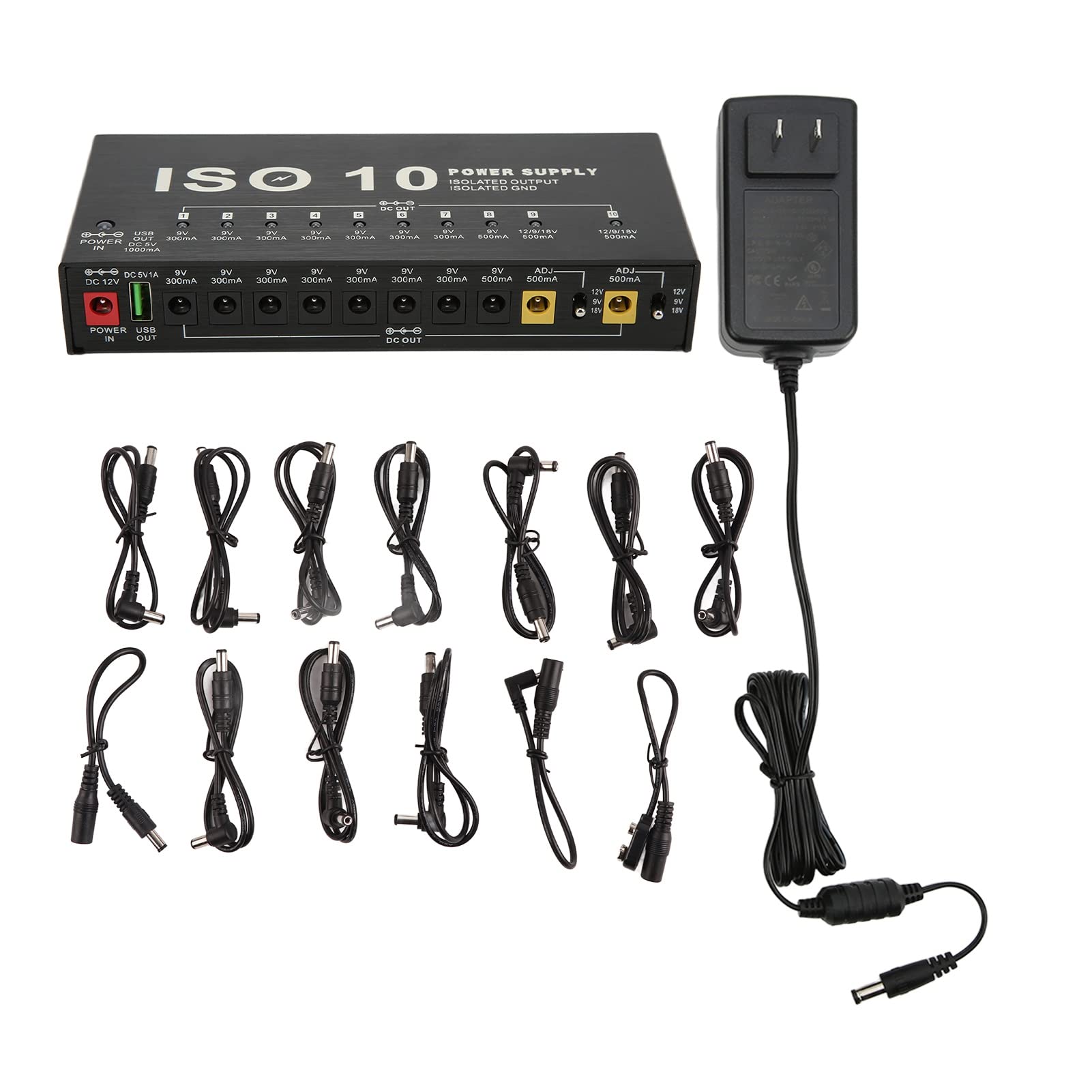 Fuente de Alimentación para Pedal de Guitarra LiebeWH, 10 Pedales de Guitarra de Salida Aislada, Potencia de Pedal de Efecto de Guitarra Múltiple con 2 Voltajes Ajustables(US Plug 100‑240V)