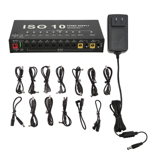 Fuente de Alimentación para Pedal de Guitarra LiebeWH, 10 Pedales de Guitarra de Salida Aislada, Potencia de Pedal de Efecto de Guitarra Múltiple con 2 Voltajes Ajustables(US Plug 100‑240V)