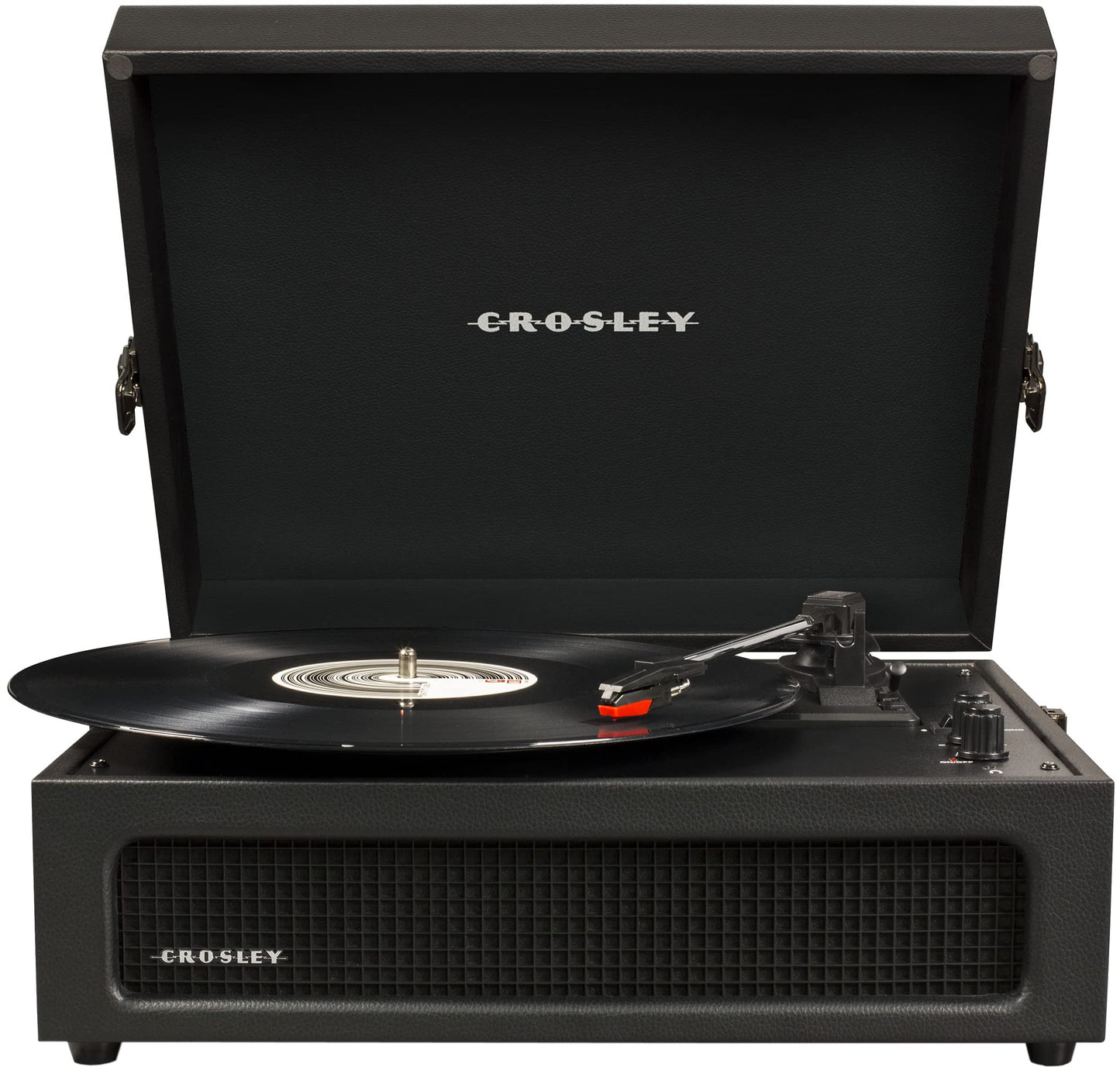 Crosley CR8017B-BK Voyager - Tocadiscos de Vinilo portátil clásico con Entrada y Salida Bluetooth y Altavoces Integrados, Color Negro