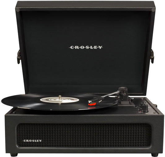 Crosley CR8017B-BK Voyager - Tocadiscos de Vinilo portátil clásico con Entrada y Salida Bluetooth y Altavoces Integrados, Color Negro