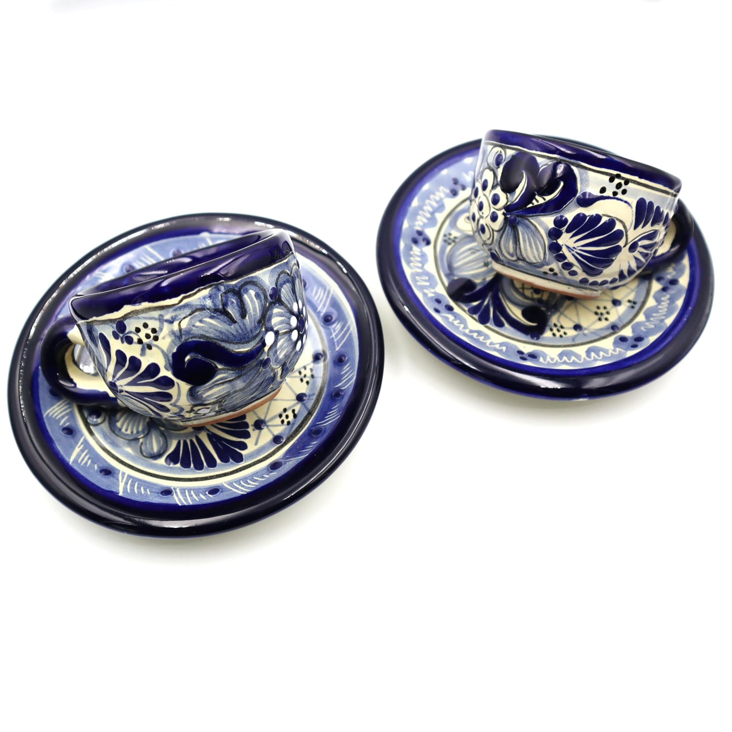 Juego de Tazas de Café Expresso Nubexpo Talavera Poblana Artesanía Mexicana 2 Piezas