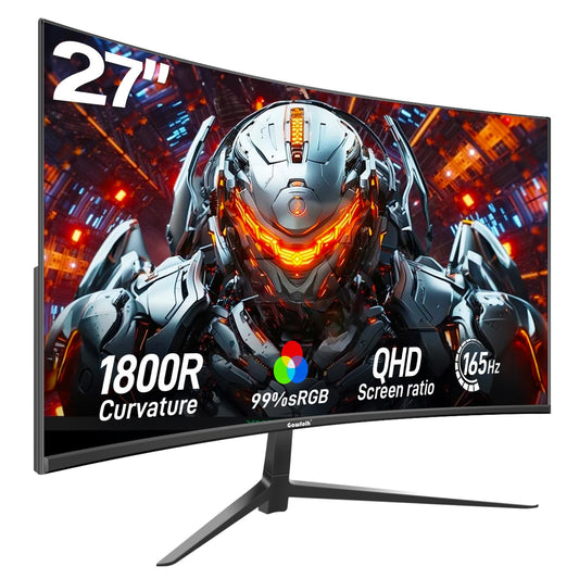 Gawfolk Monitor 27 Pulgadas Gaming Curvo 2K 165Hz, QHD 2560x1440p 144Hz de con AMD FreeSync, sin Parpadeo, HDMI 2.0, DP 1.4, Monitor de PC con Pantalla ultradelgada sin Marco 1800R