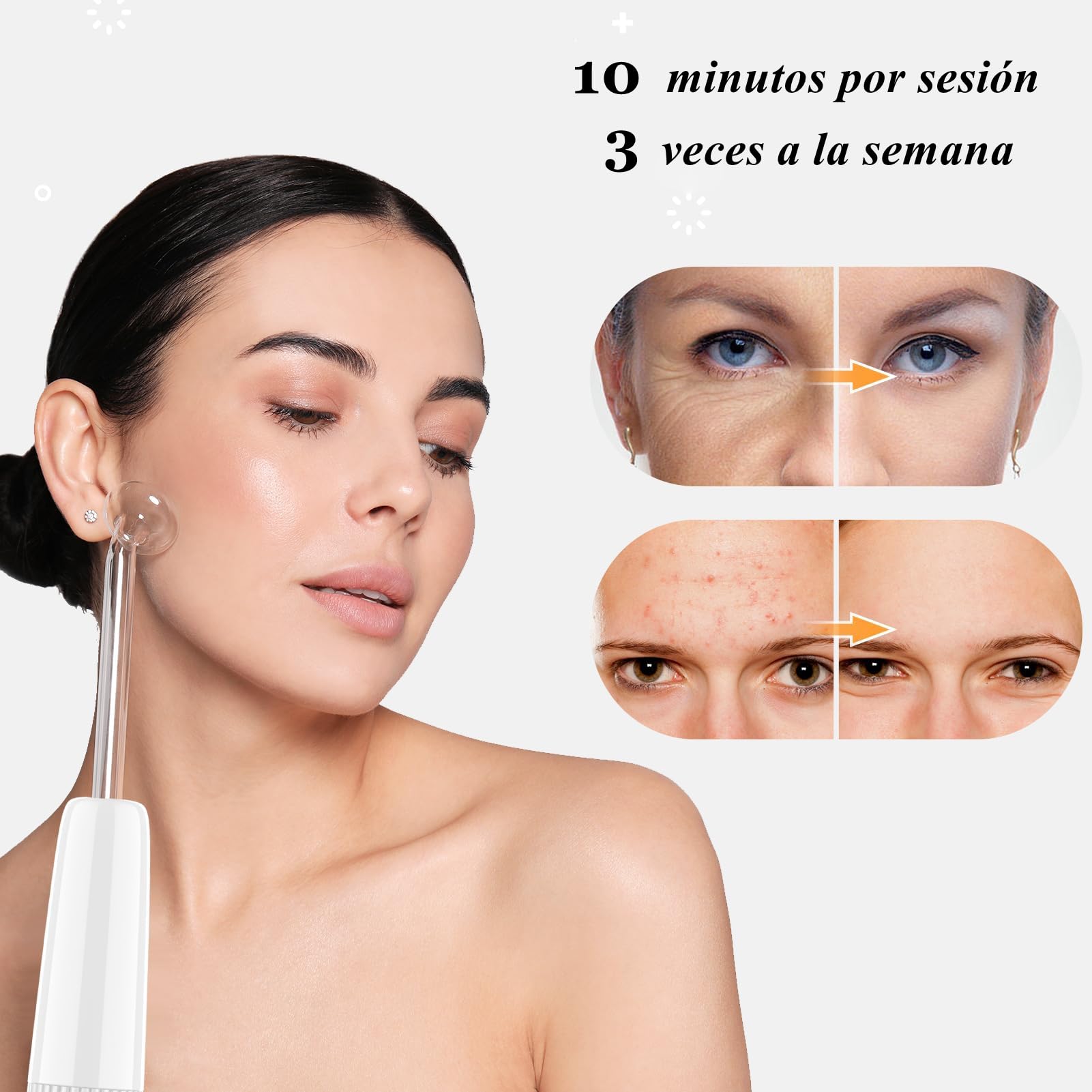 Alta Frecuencia Facial BLANCO con 4 Varitas de Neón para Tratamiento en Casa