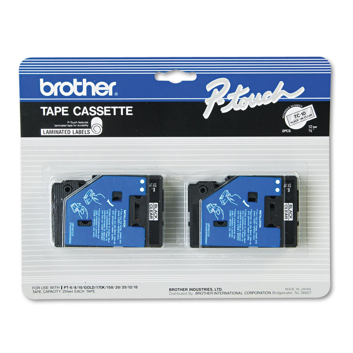 Cartuchos de Cinta para Rotuladoras Brother P-Touch Blanco 1/2W 2 Pack