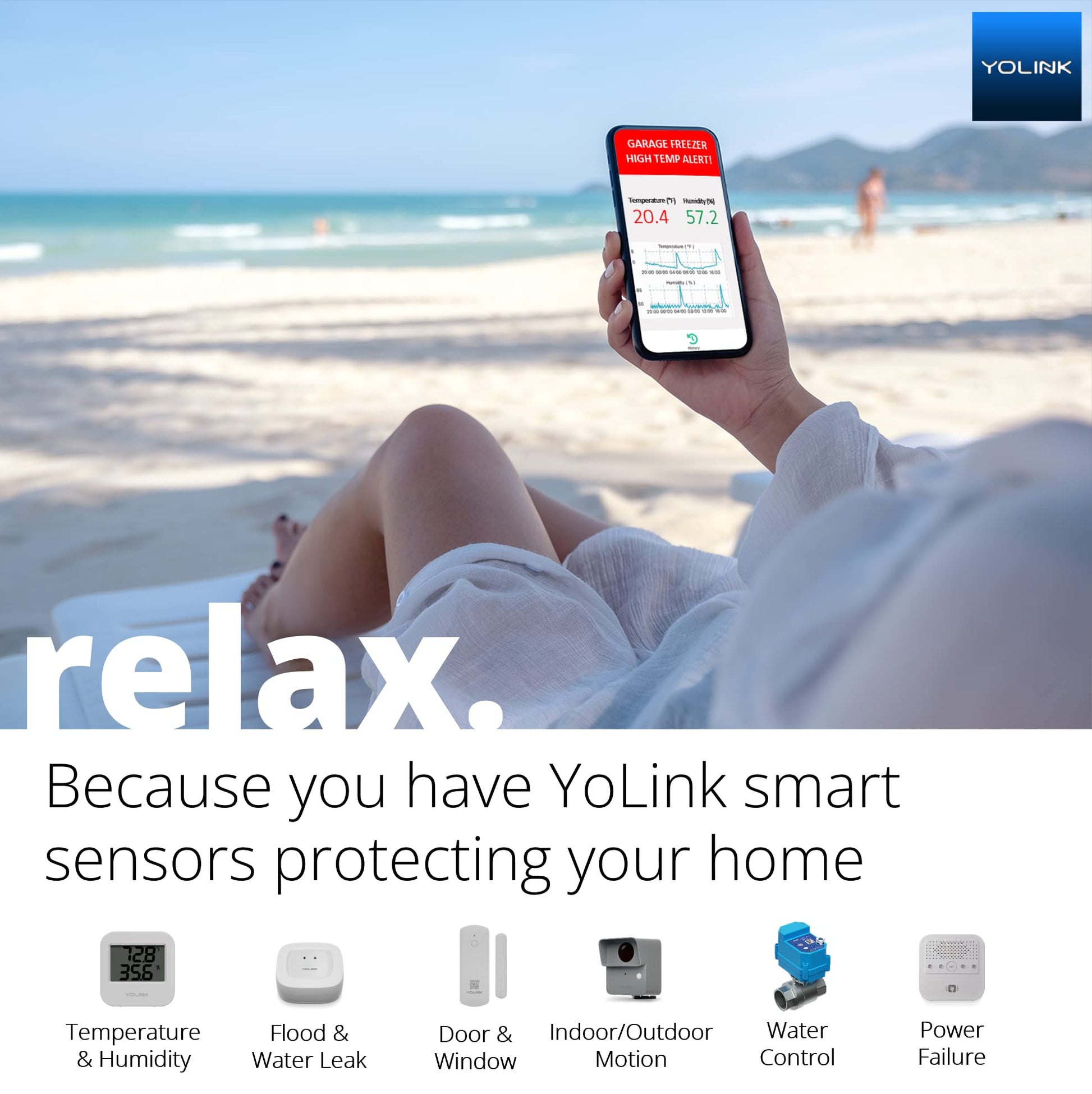 Sensor de Contacto Inteligente YOLINK Exterior Alcance de 1/4 Milla