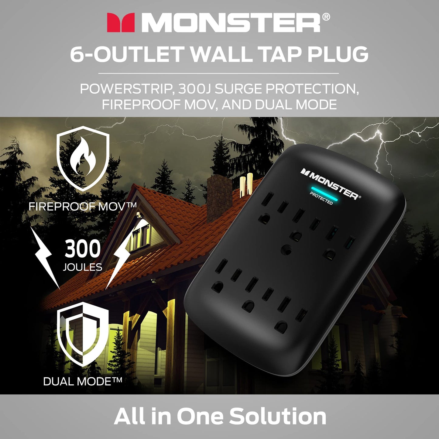 Protector de Sobretensión Monster Blanco con Soporte de Pared para Ordenadores y Cine en Casa