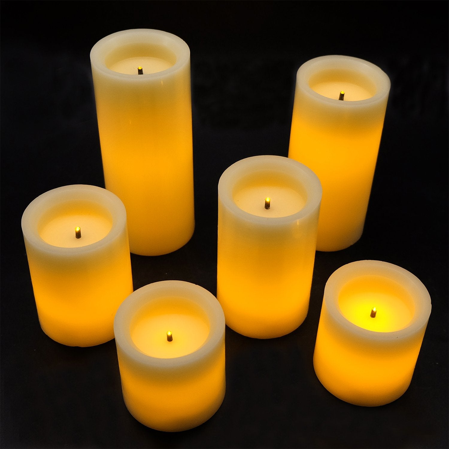 DRomance - Velas con temporizador remoto sin llama, funciona con pilas, juego de 6 velas LED de fibra óptica de cera real, decoración navideña (D3 pulgadas, altura de 3 pulgadas, 4 pulgadas, 5 pulgadas, 6 pulgadas y 7 pulgadas)