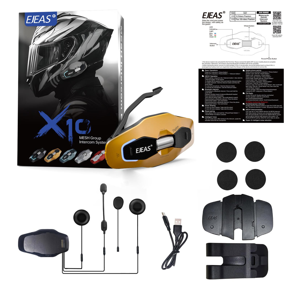 Casco de Motocicleta iSunergy X10 Bluetooth Negro con Intercomunicador y Reducción de Ruido Doble para Hombre