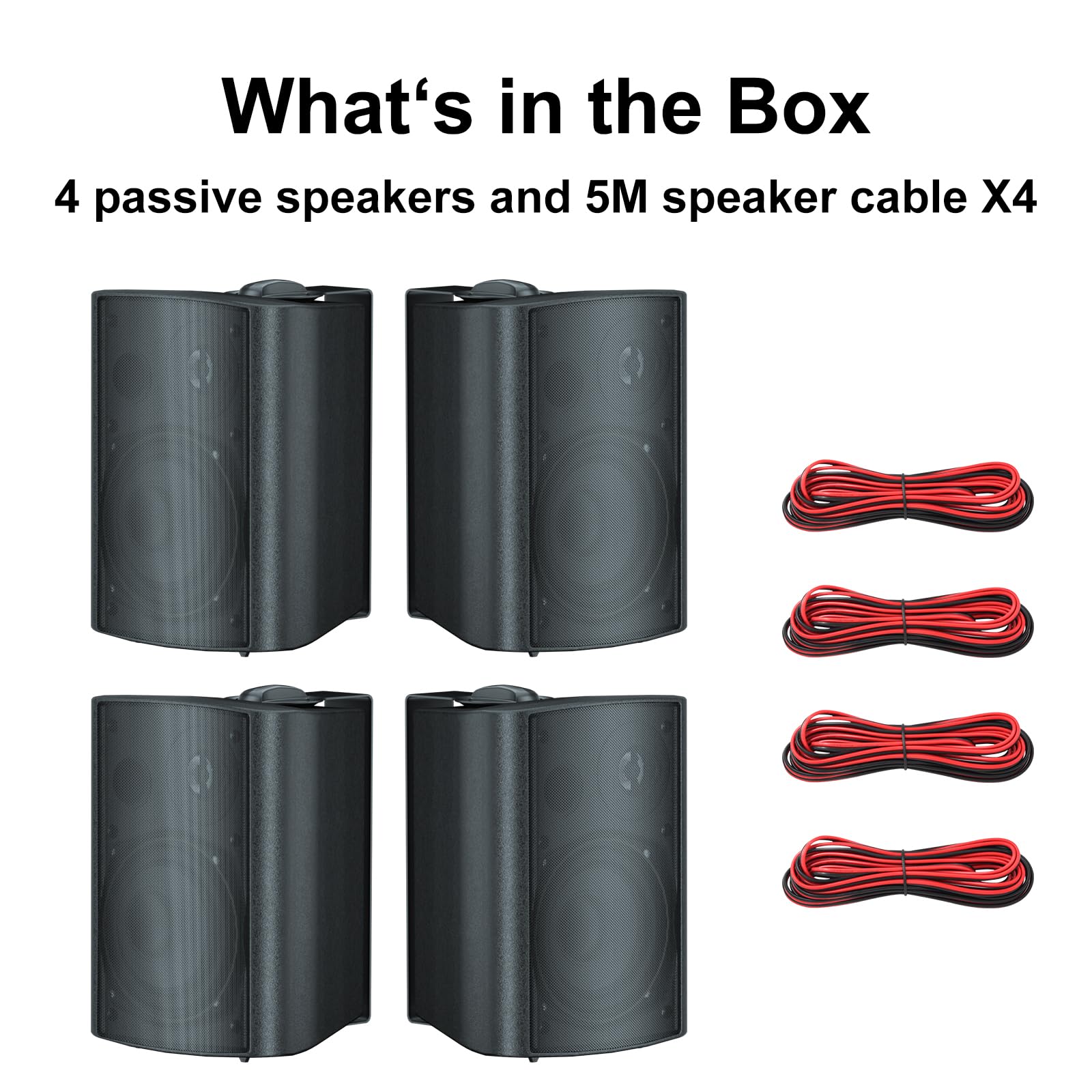 STUDIOFINIX - Altavoces para Exteriores de 5.25 Pulgadas, 600 W, Impermeables, con Cable, pasivos de Montaje en Pared para Patio, cochera, hogar, 2 Pares (Negro)