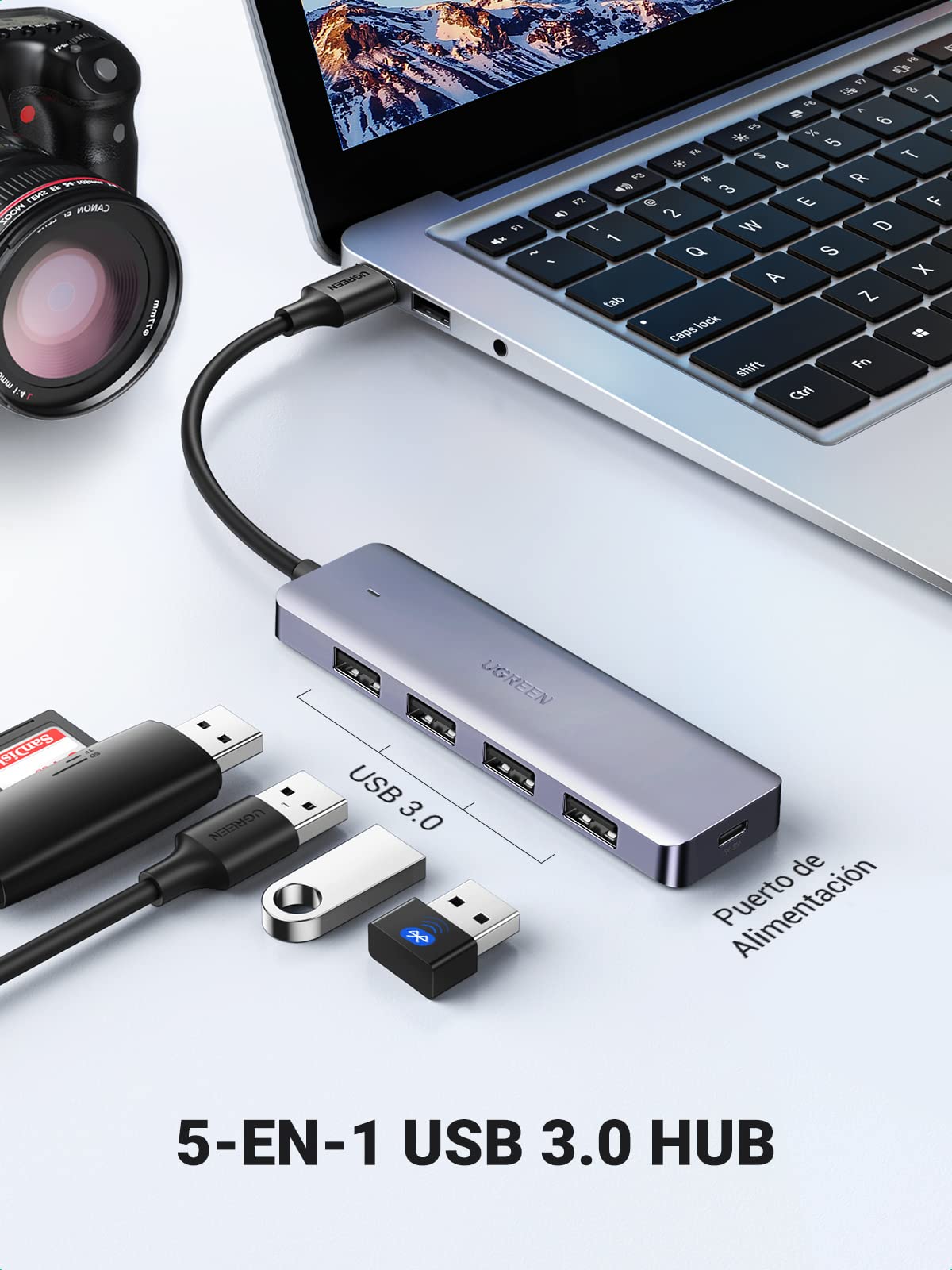 Hub USB 3.0 UGREEN Negro con 4 Puertos SuperSpeed para Macbook, PC y Consolas