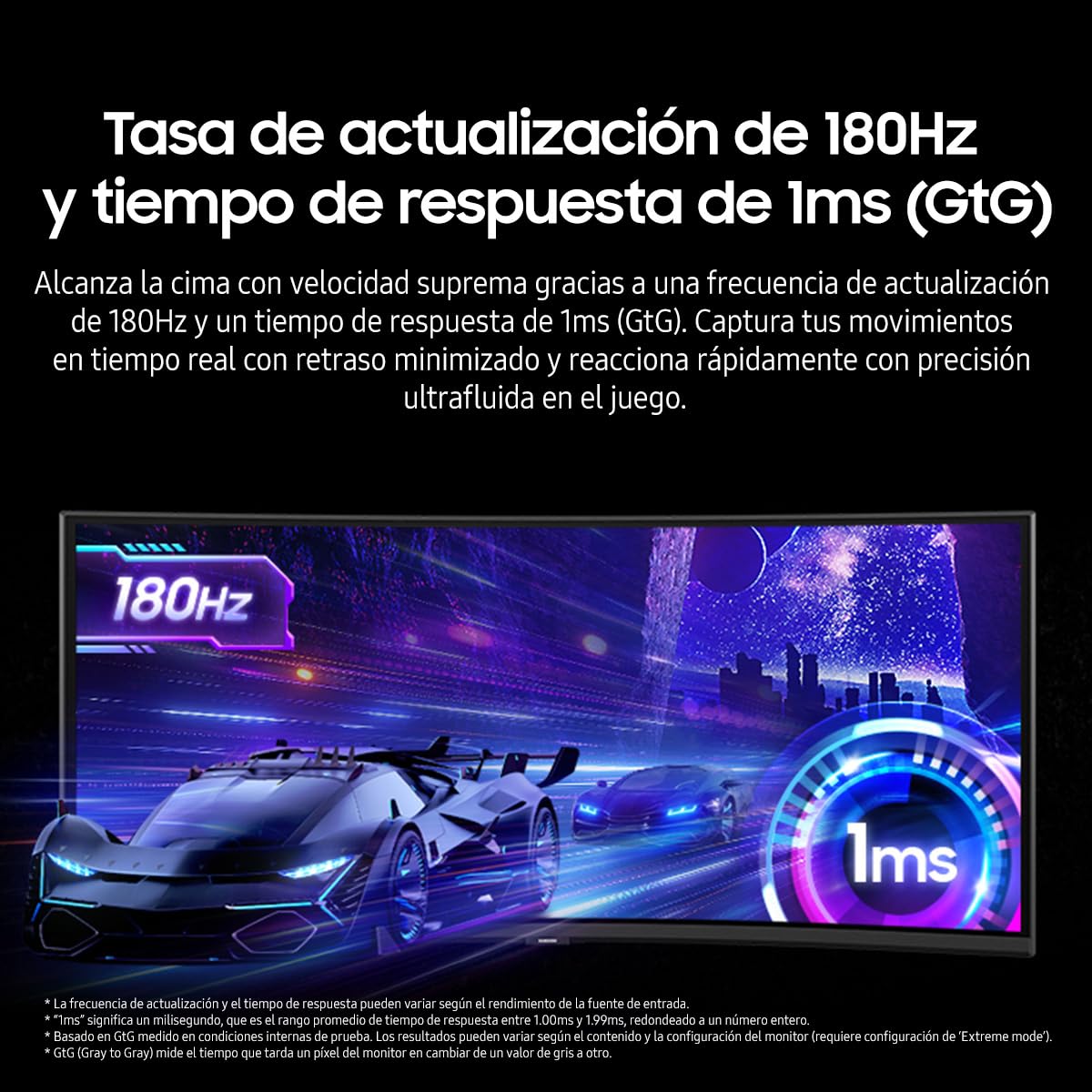 Samsung 40" Odyssey OLED Monitor Curvo G75F 4K 180Hz, WUHD, Frecuencia de actualización de 180 Hz y Tiempo de Respuesta de 1 ms (GtG), AMD FreeSync Premium Pro LS40FG750ELXZX