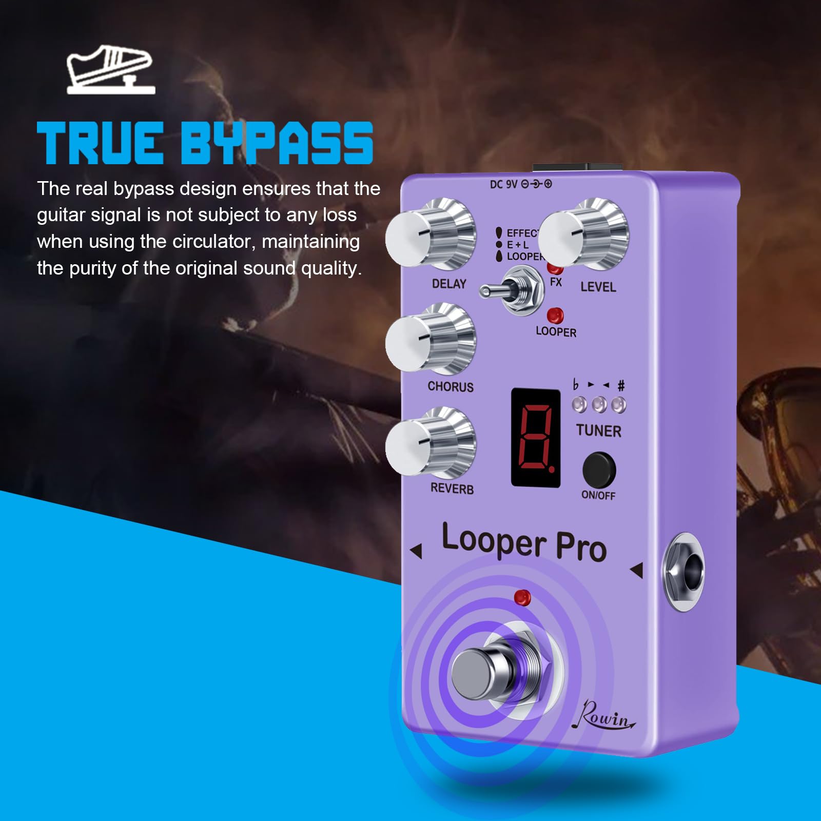 Pedal Multiefectos Rowin RE-05 Pro Looper para Guitarra Negro con Looper y True Bypass