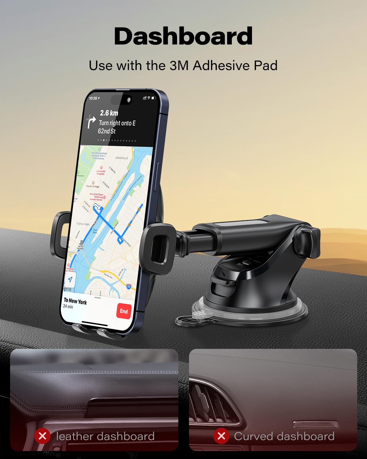Soporte para Celular APPS2Car Negro Parabrisas y Salpicadero con Ventosa Potente para Automóvil