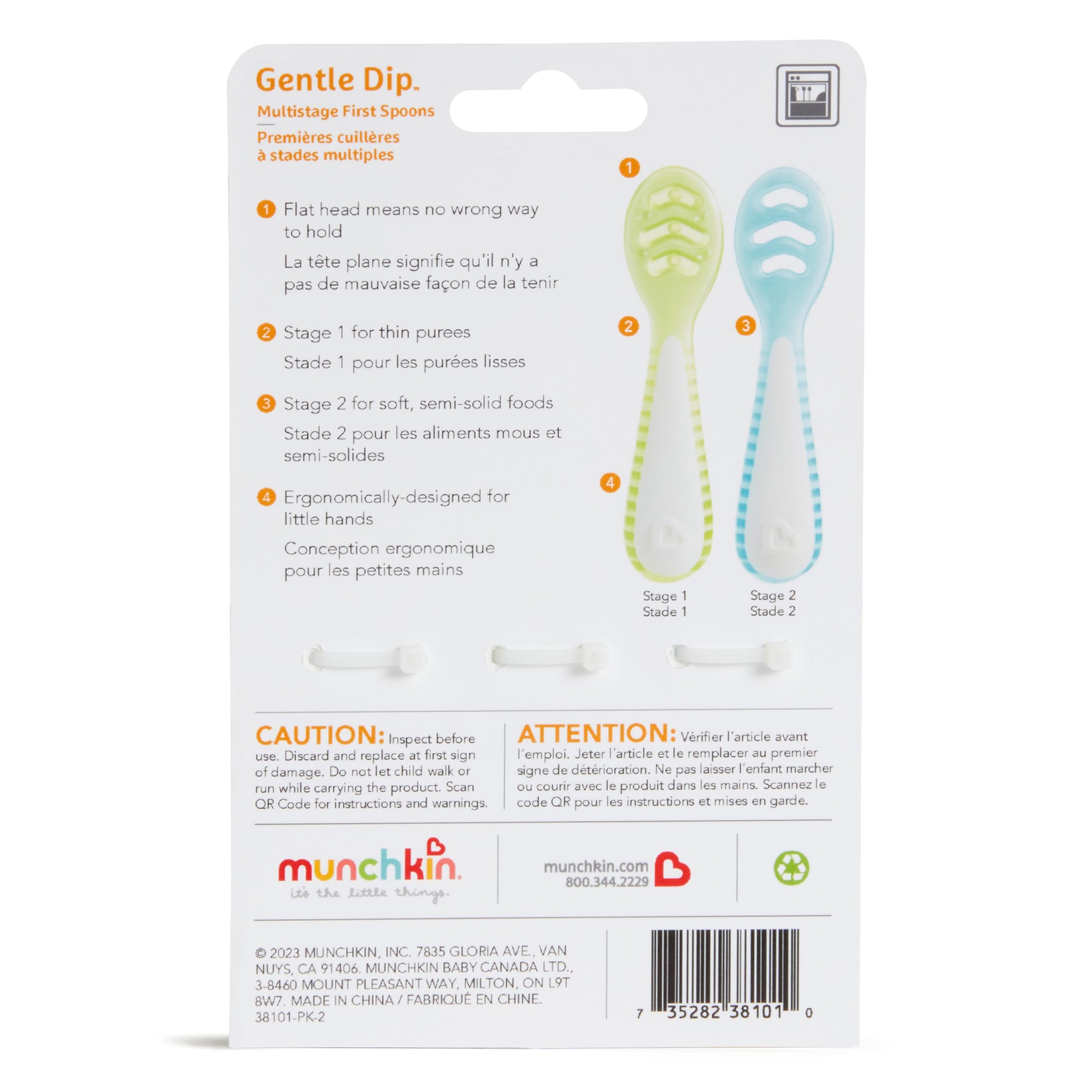 Juego de Cucharas Munchkin Azul Verde Gentle Dip multietapa para Destete y Autoalimentación