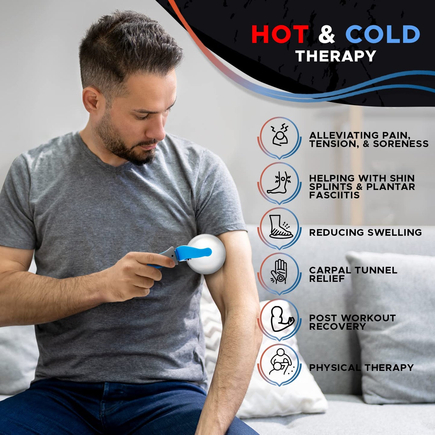 PRIME Fitness Bola de rodillo de masaje frío | Terapia fría | Barra criogénica | Alivia el dolor muscular (azul)