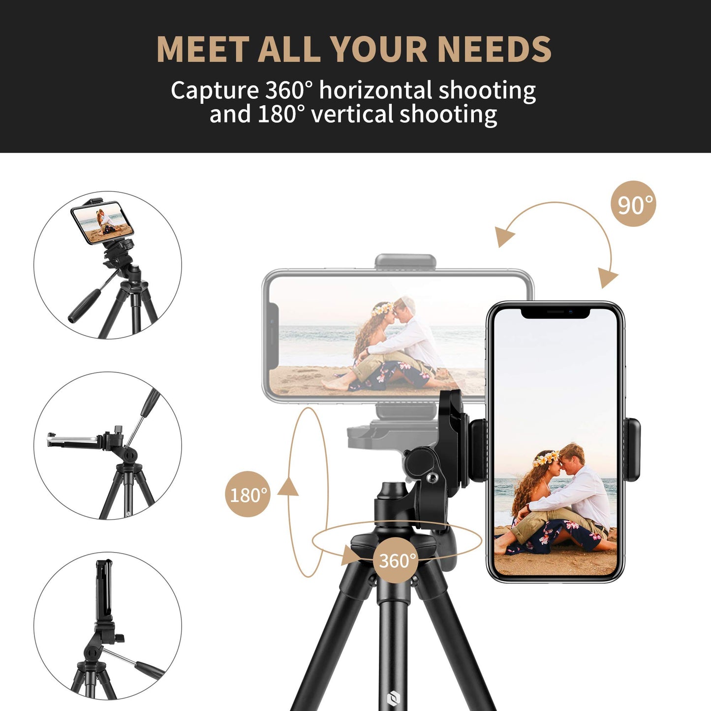 Fotopro Trípode Phone, 39.5 Pulgadas de Aluminio de Trípode de la Cámara, Trípode de Teléfono y Soporte de la Cámara Portátil con Control Remoto Bluetooth y Smartphone Clip Mount