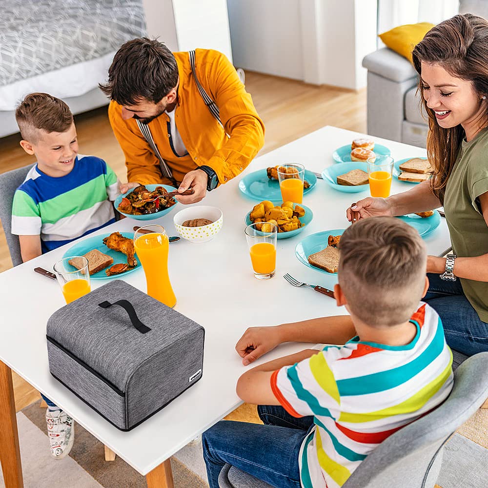 Cubierta para tostador de 4 rebanadas con bolsillos y asa superior, cubierta para polvo para tostador de electrodomésticos pequeños, lavable a máquina (gris)