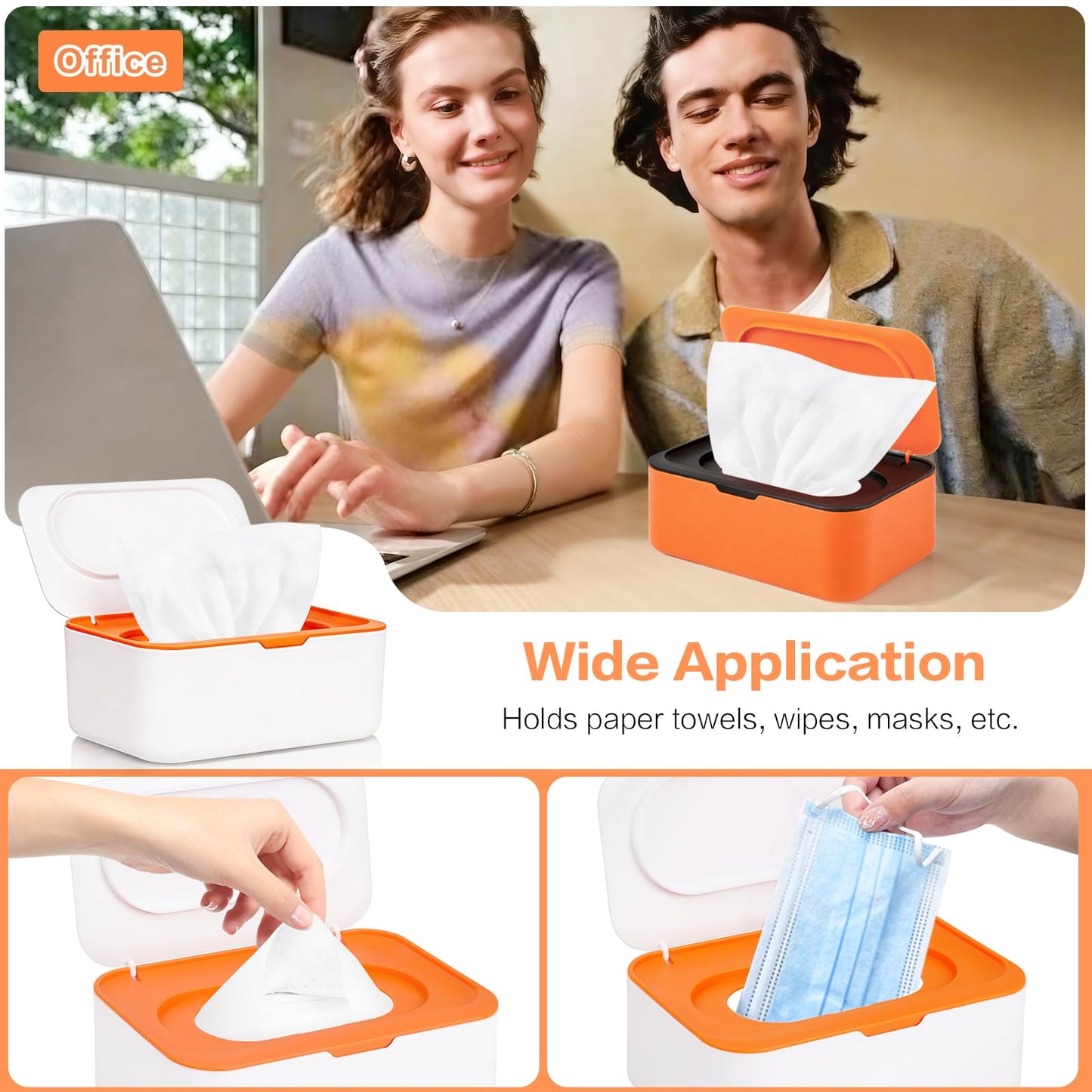 Dispensador de toallitas para bebé, caja reutilizable para toallitas húmedas y bolsa portátil para toallitas húmedas, contenedor recargable con tapa para baño, bebé, cuarto de bebé, cocina, oficina, viajes (naranja)