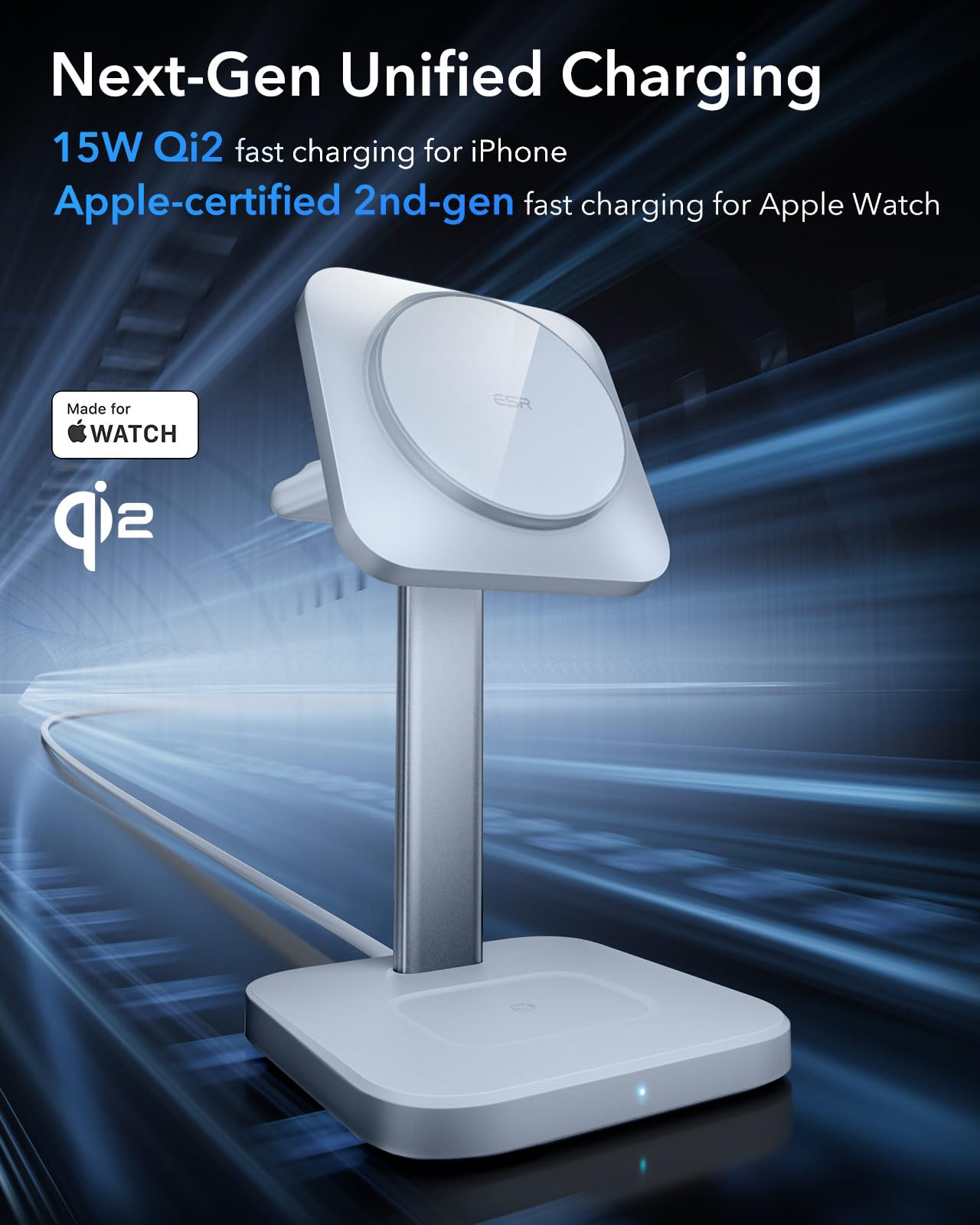 ESR Qi2 estación de carga inalámbrica 3 en 1, [certificado] cargador Apple Watch y cargador Qi2 MagSafe de 15 W para iPhone, cargador inalámbrico para múltiples dispositivos iPhone 16/15/14/13 y reloj