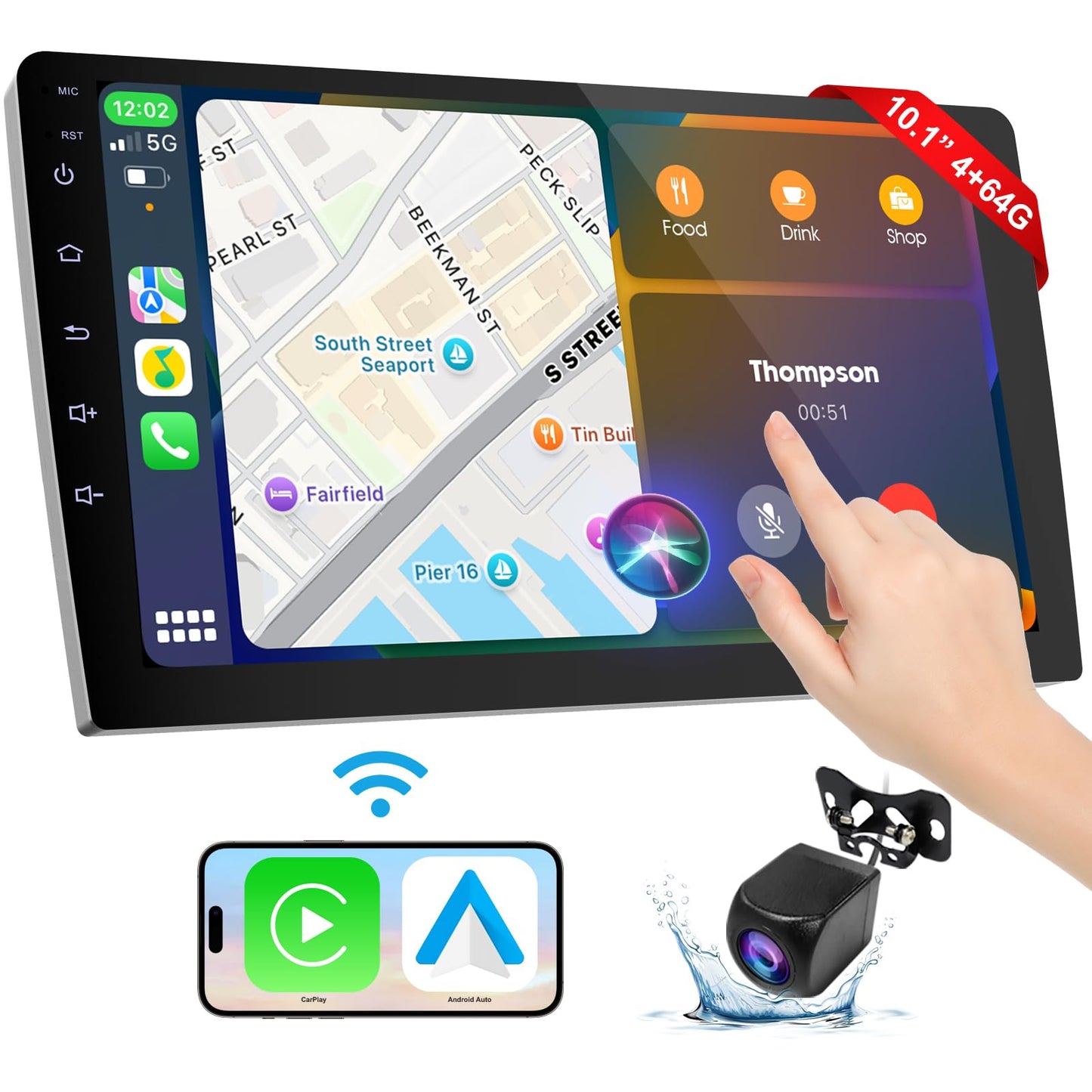 Estéreo de Coche Inalámbrico Doble DIN con Pantalla 10.1 Pulgadas y Cámara de Respaldo