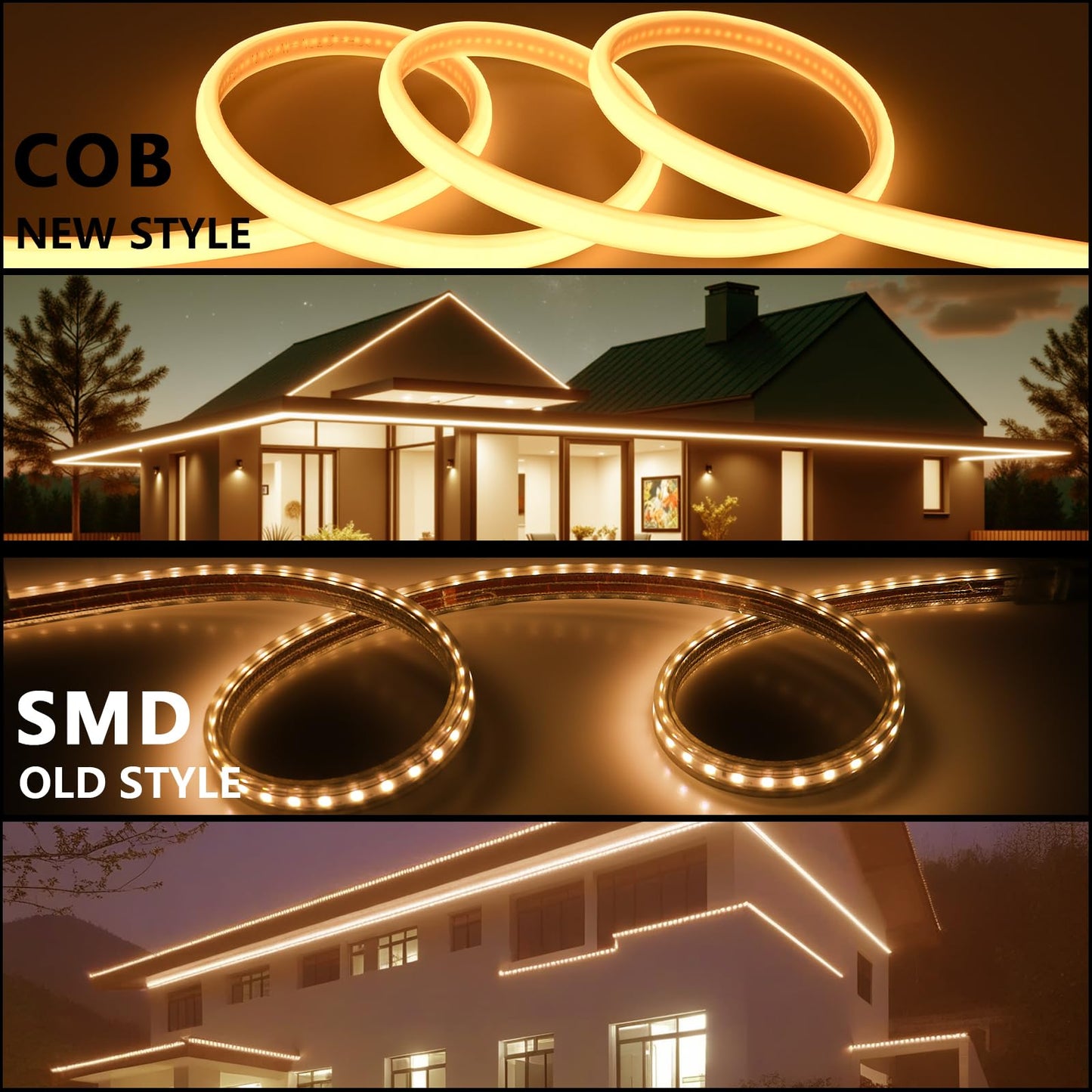 BENLUN Tira LED COB 110V 20 Metros, 2700K Blanco Cálido Luces de LED Exterior Impermeable, 10W/M CRI 90+ Flexible Luz LED sin Transformador para Habitacion Techo, Decoración, Patio