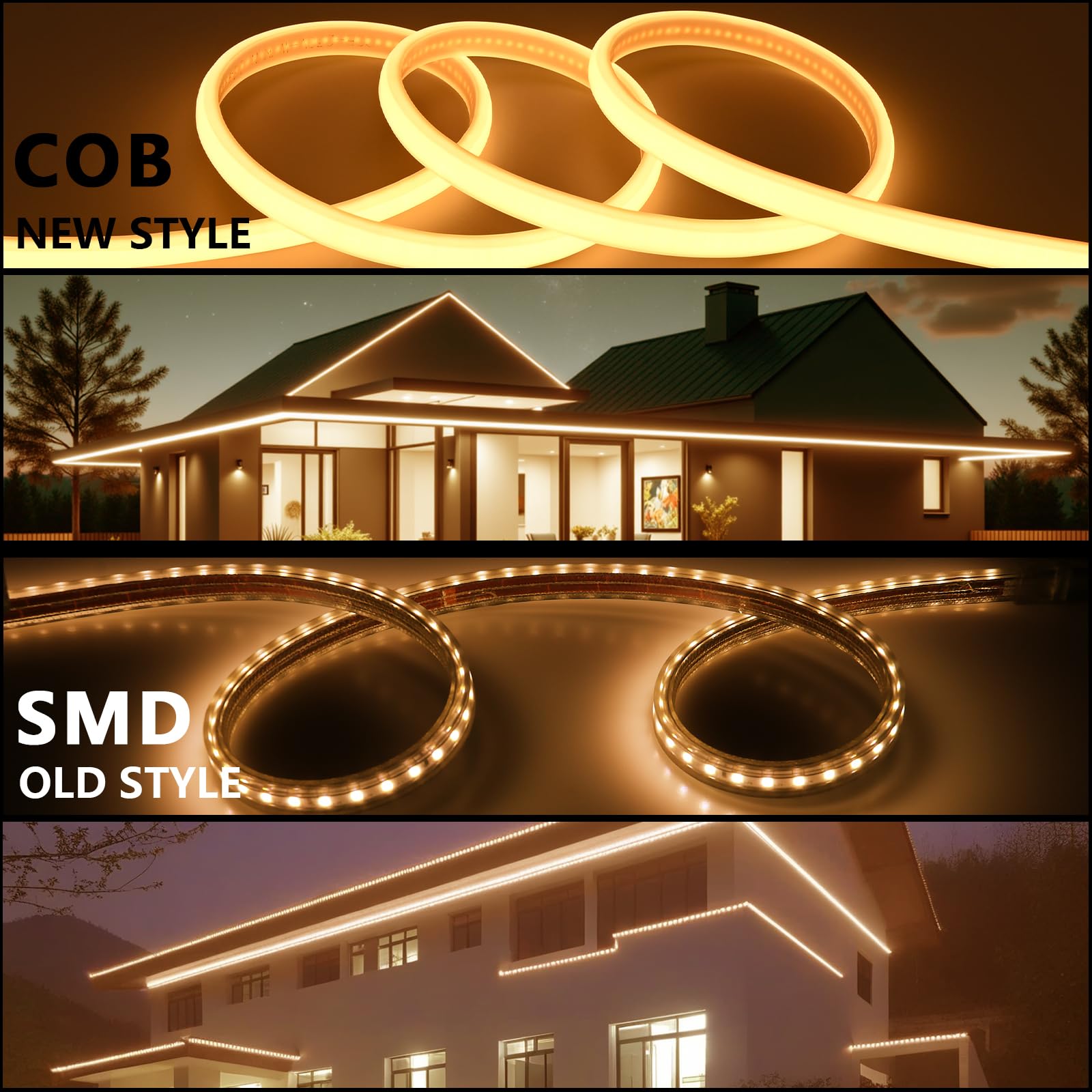 BENLUN Tira LED COB 110V 20 Metros, 2700K Blanco Cálido Luces de LED Exterior Impermeable, 10W/M CRI 90+ Flexible Luz LED sin Transformador para Habitacion Techo, Decoración, Patio