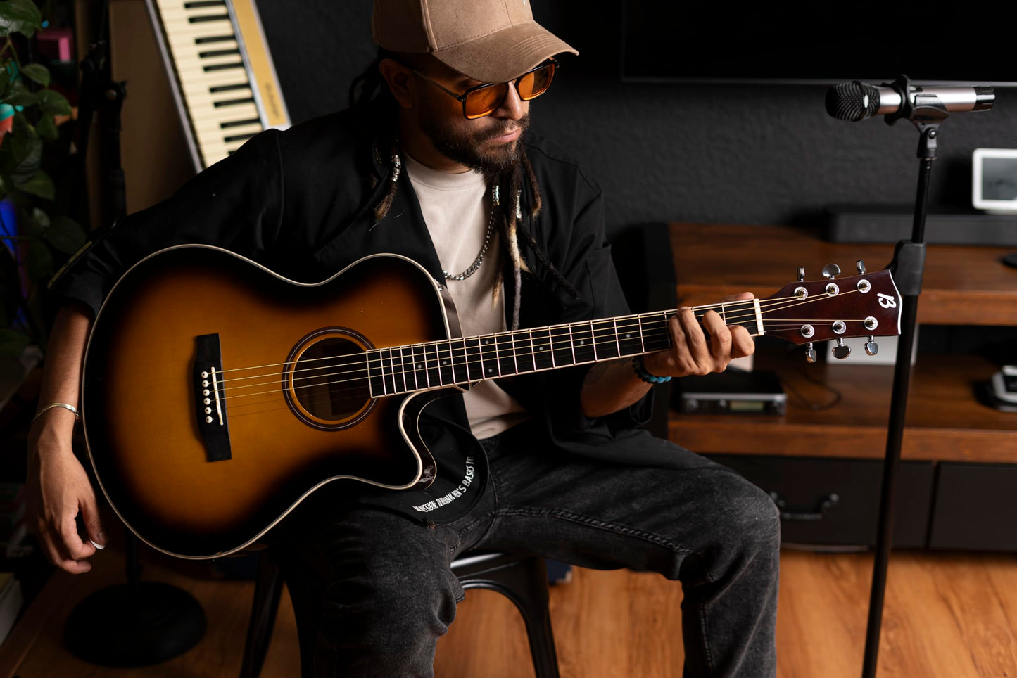 BAMBOO, Guitarra Electroacustica Sunburst, Linden 40" - Incluye Funda - Guitarra Acustica con corte y equalizador para principiantes.