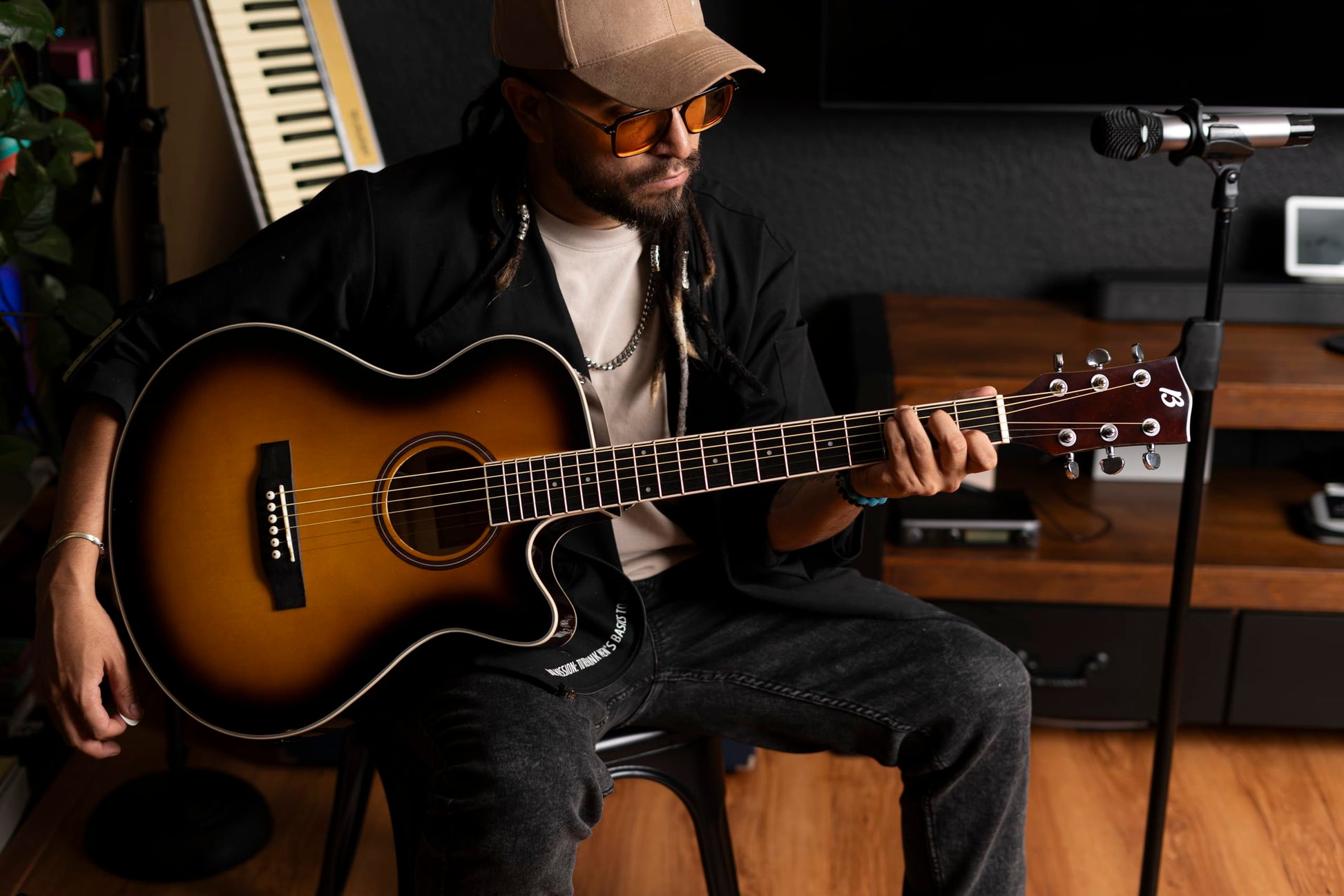 BAMBOO, Guitarra Electroacustica Sunburst, Linden 40" - Incluye Funda - Guitarra Acustica con corte y equalizador para principiantes.