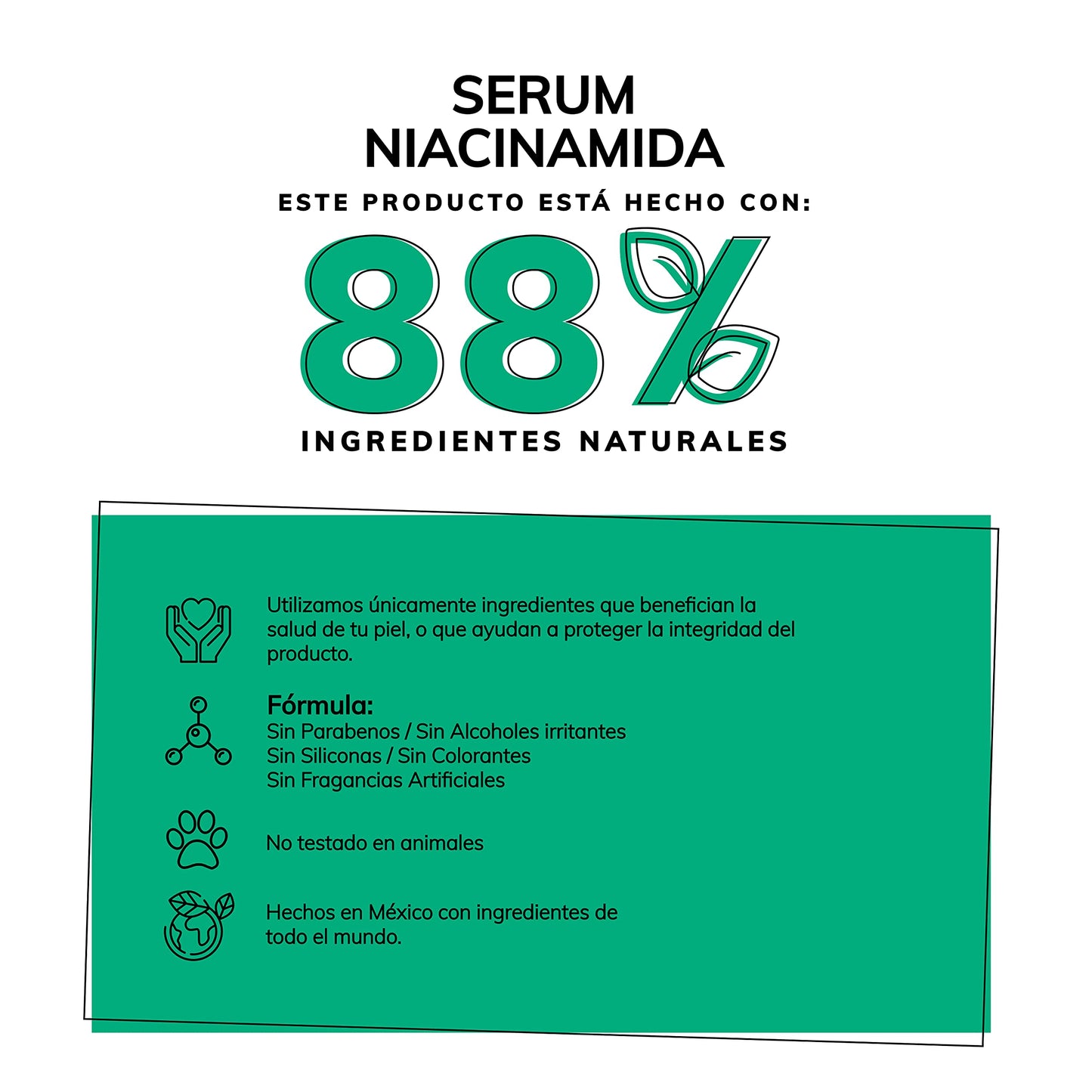 Quotidien | Serum Niacinamida 10% + Zinc + Planta de la Resurrección | Regula la Producción de Grasa | Disminuye Poros e Imperfecciones | Ideal Todo Tipo de Piel | 88% Ingredientes Naturales - 30ml