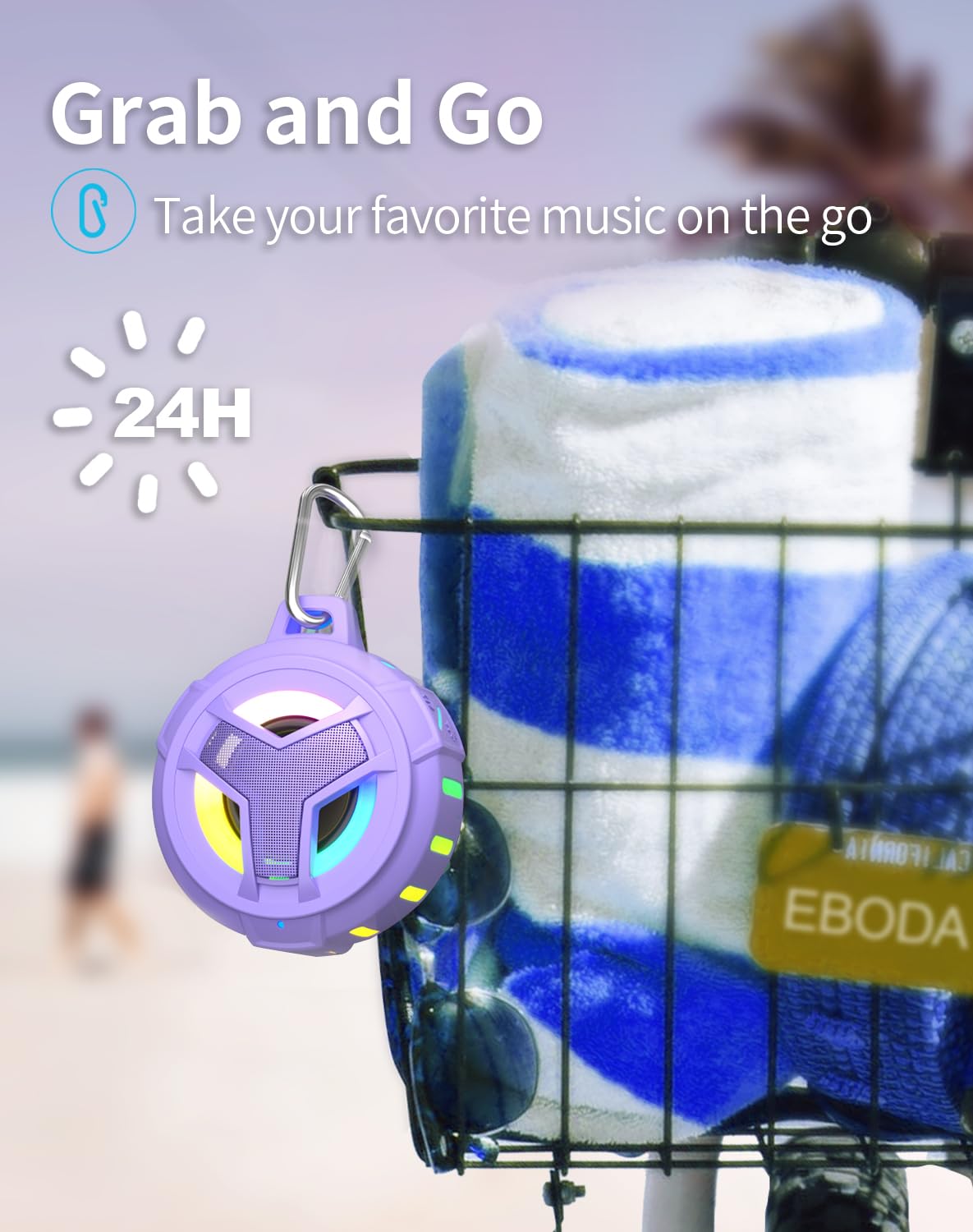 EBODA - Altavoz de Ducha Bluetooth, Altavoces Pequeños Inalámbricos Portátiles Impermeables IP67, Flotante, 24H de Reproducción para Casa, Playa, Piscina, Kayak, Senderismo, Accesorios de Barco