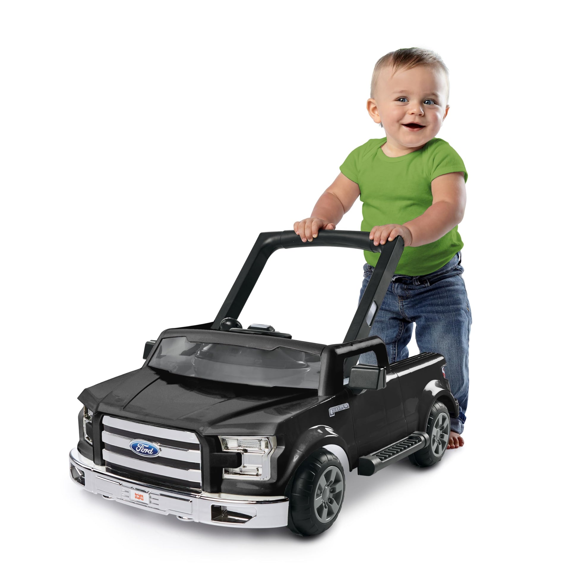 Bright Starts Ford F-150 4 en 1 Ágata negro centro de actividades para bebé y caminante de empuje con volante interactivo extraíble, juguete de 6 meses en adelante
