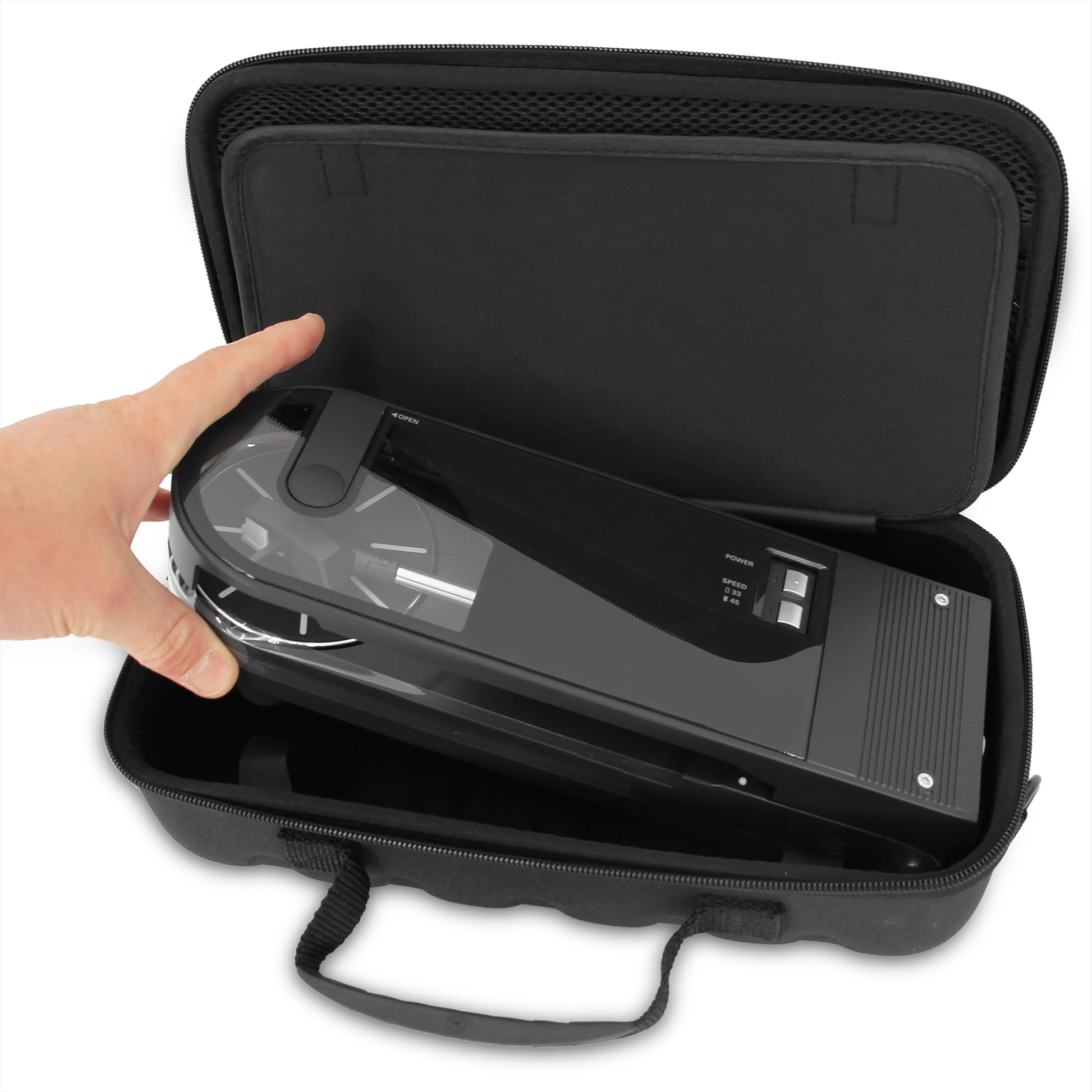 CASEMATIX Funda de viaje compatible con Audio-technica AT-SB727 Tocadiscos portátil Sound Burger reproductor de discos de vinilo – Incluye funda de transporte solo con asa y correa para el hombro,