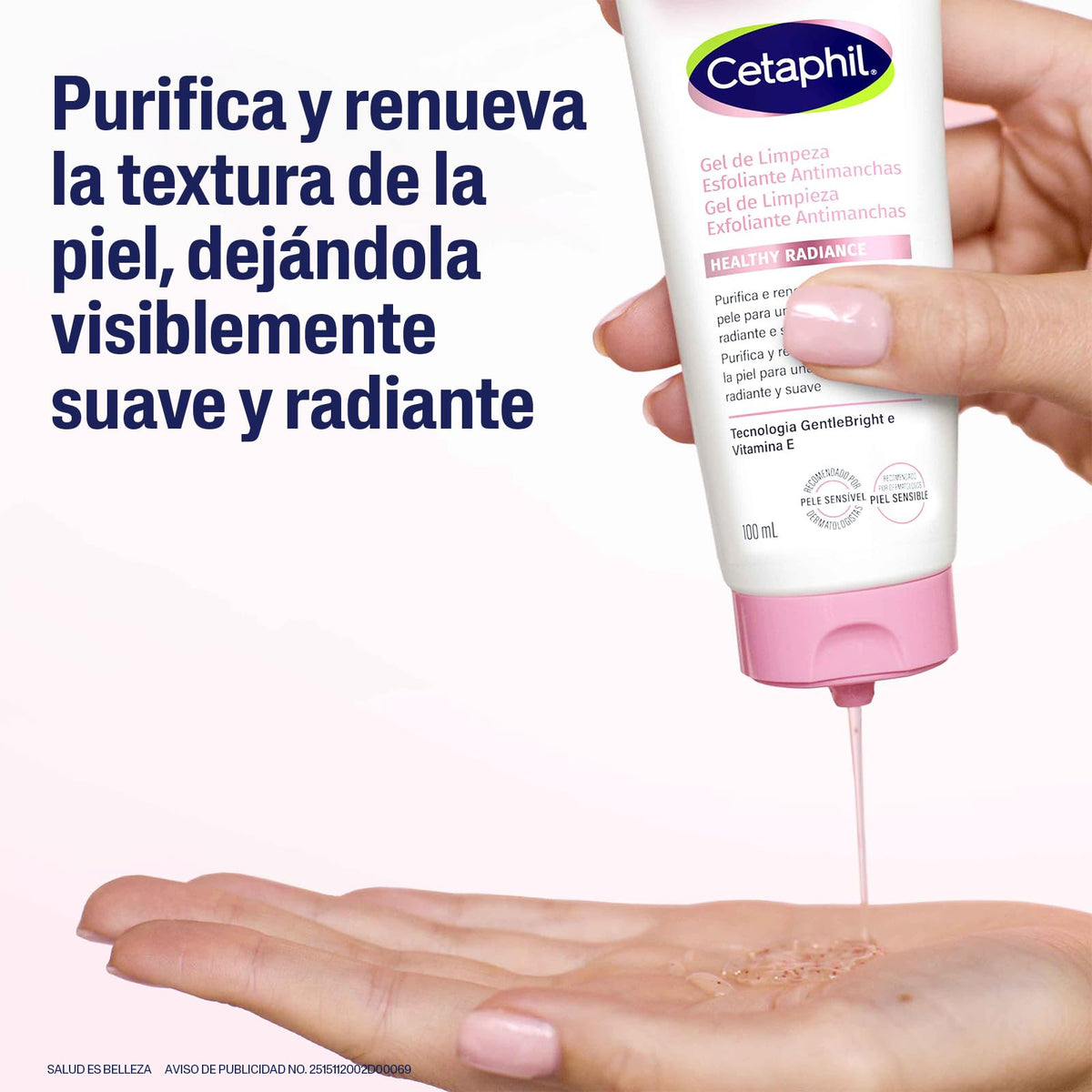 CETAPHIL® HEALTHY RADIANCE Gel de Limpieza Exfoliante Iluminador, Tecnología Gentle Bright, Microesferas de jojoba Vitamina E, Elimina Impurezas y células muertas, 100 ML, Para Todo Tipo de Piel