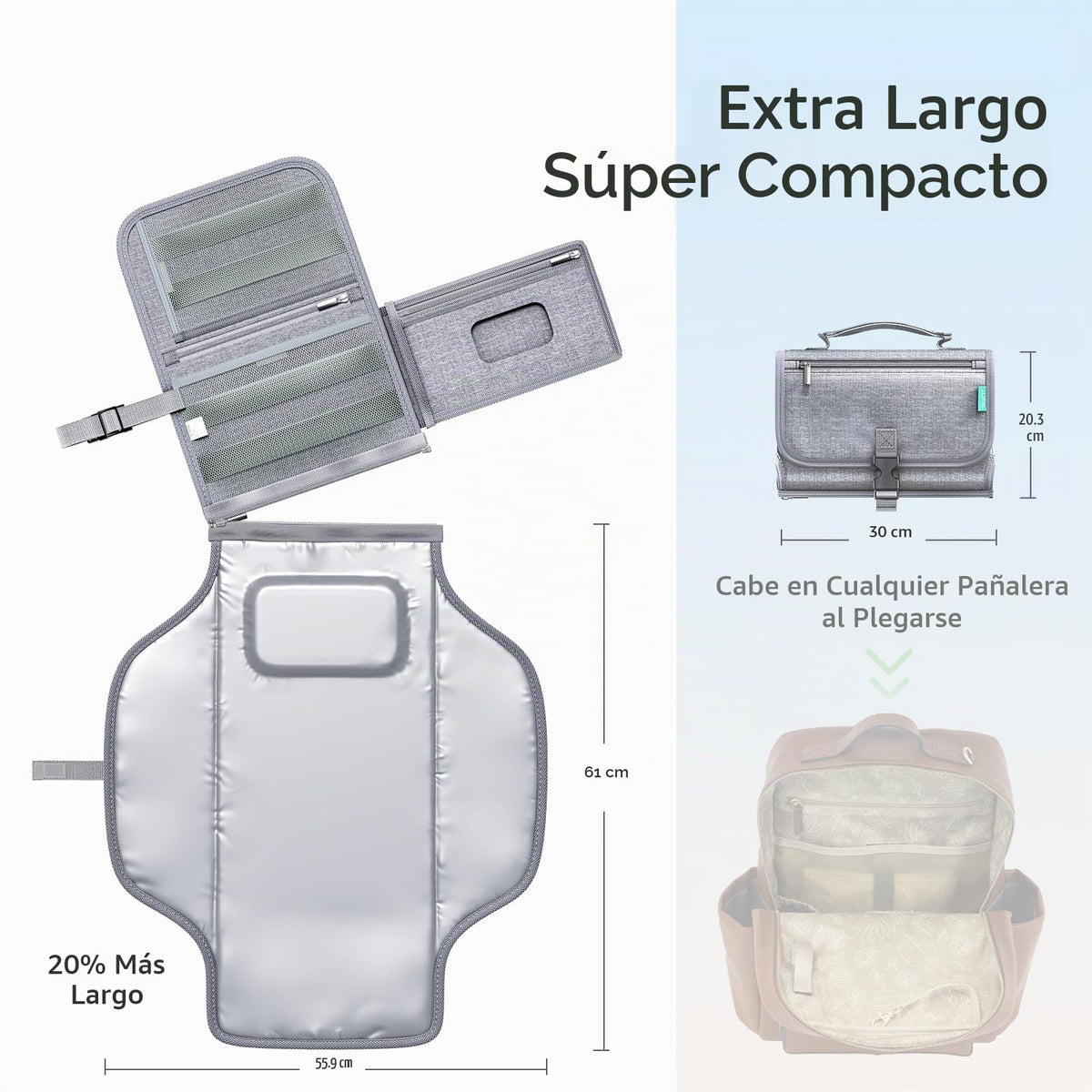 Cambiador portátil de pañales con correa para el hombro, cambiador de viaje desmontable con bolsillo para toallitas para bebé, regalos para baby shower, niñas recién nacidas y niños (Austere Grey)