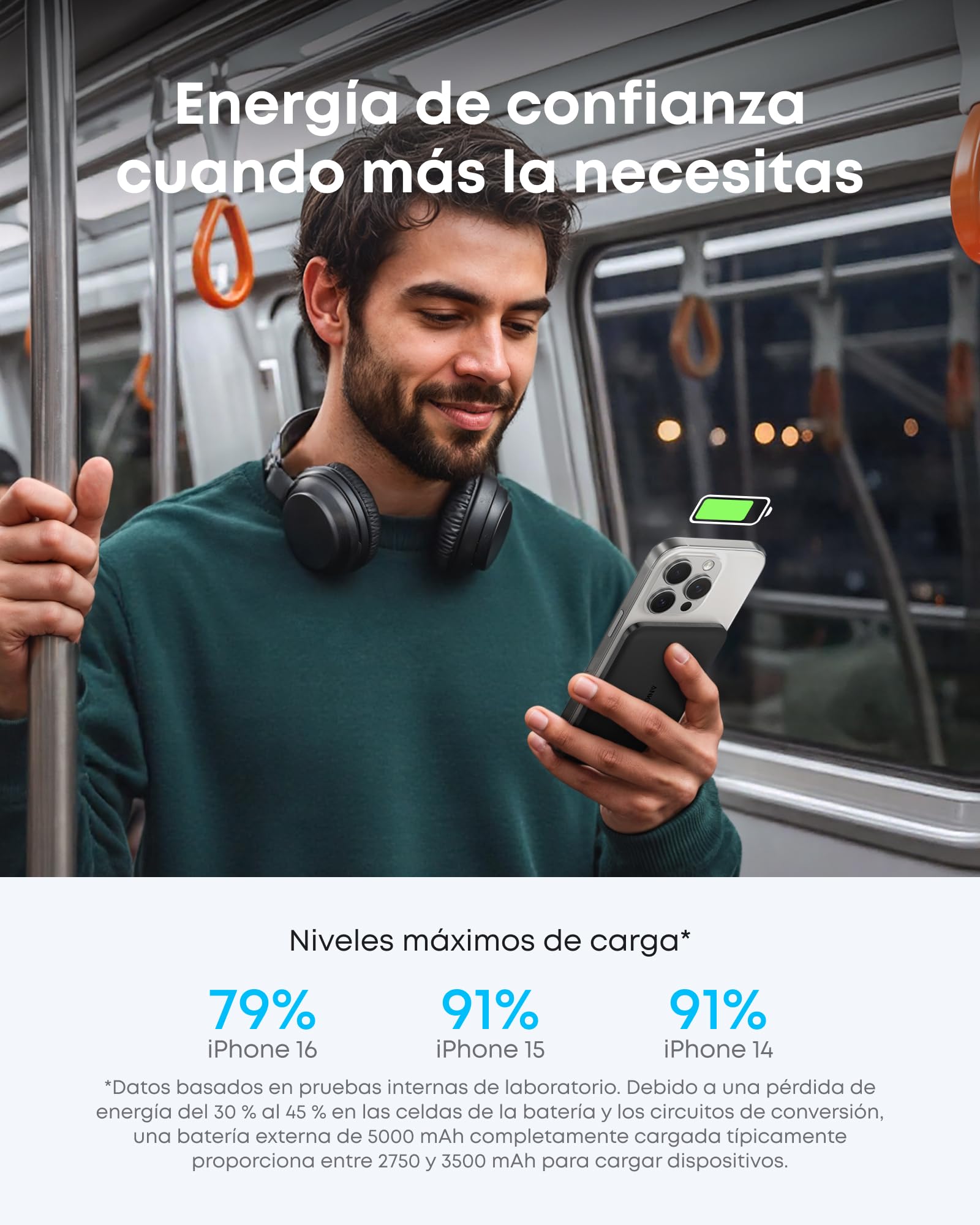 Batería Anker Nano 5.000mAh Ultradelgada Compatible con MagSafe iPhone