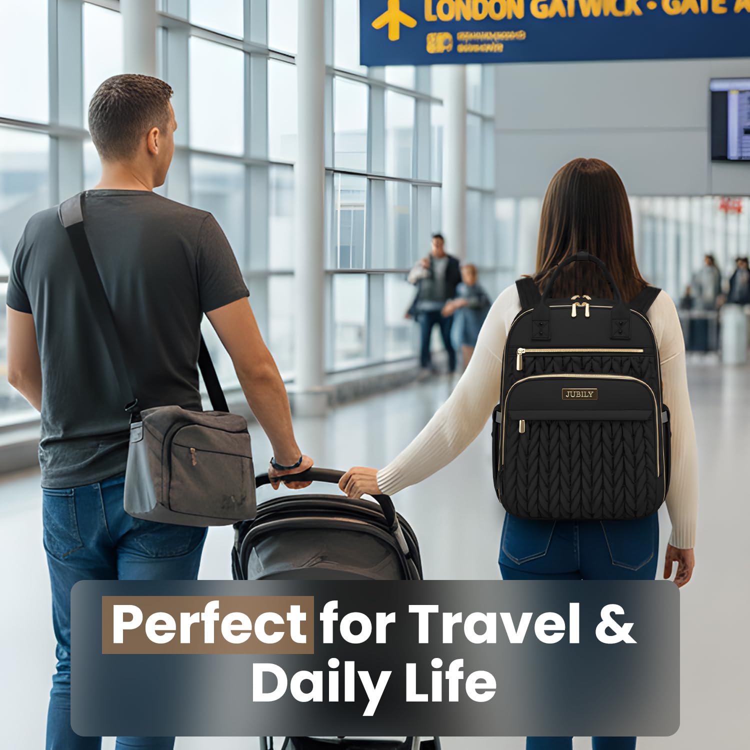 Mochila de pañales Jubily, mochila de viaje de 30L para mujeres, bolsa impermeable con 5 compartimentos, 20 bolsillos, ranuras para laptop y iPad, cambiador portátil, organizador de artículos
