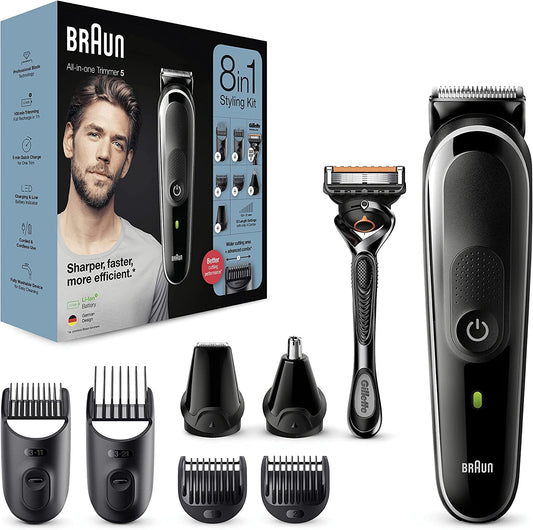 Cortadora de Barba y Cara Braun 8 en 1 con Maquinilla Gillette Fusion 5 ProGlide