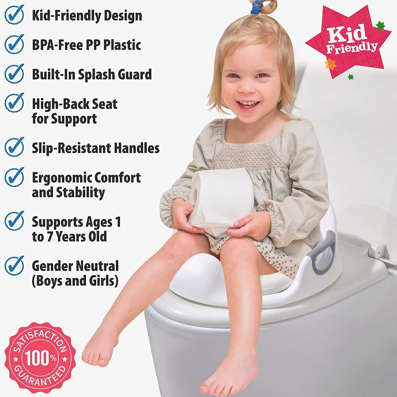 Potty Training Seat For Kids Toddlers Boys Girls Toilet Seat For Baby With Cushion Handle And Backrest Toddlers Toilet Training Seat Anti-slip Great Mommyââ'¬s Helper for Baby Kids Toddlers