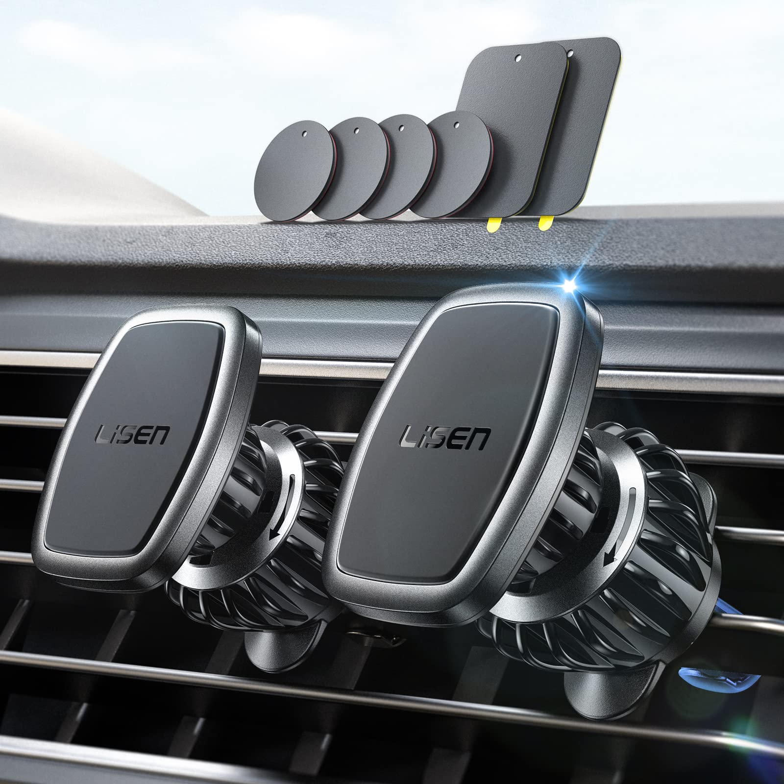 LISEN Soporte para Celular Automóvil Magnético [2 Juegos], Porta Celular para Auto, 6 Imanes Potentes, Compatible con iPhone 16/15 Pro MAX, Galaxy S24 S23 Ultra, Redmi