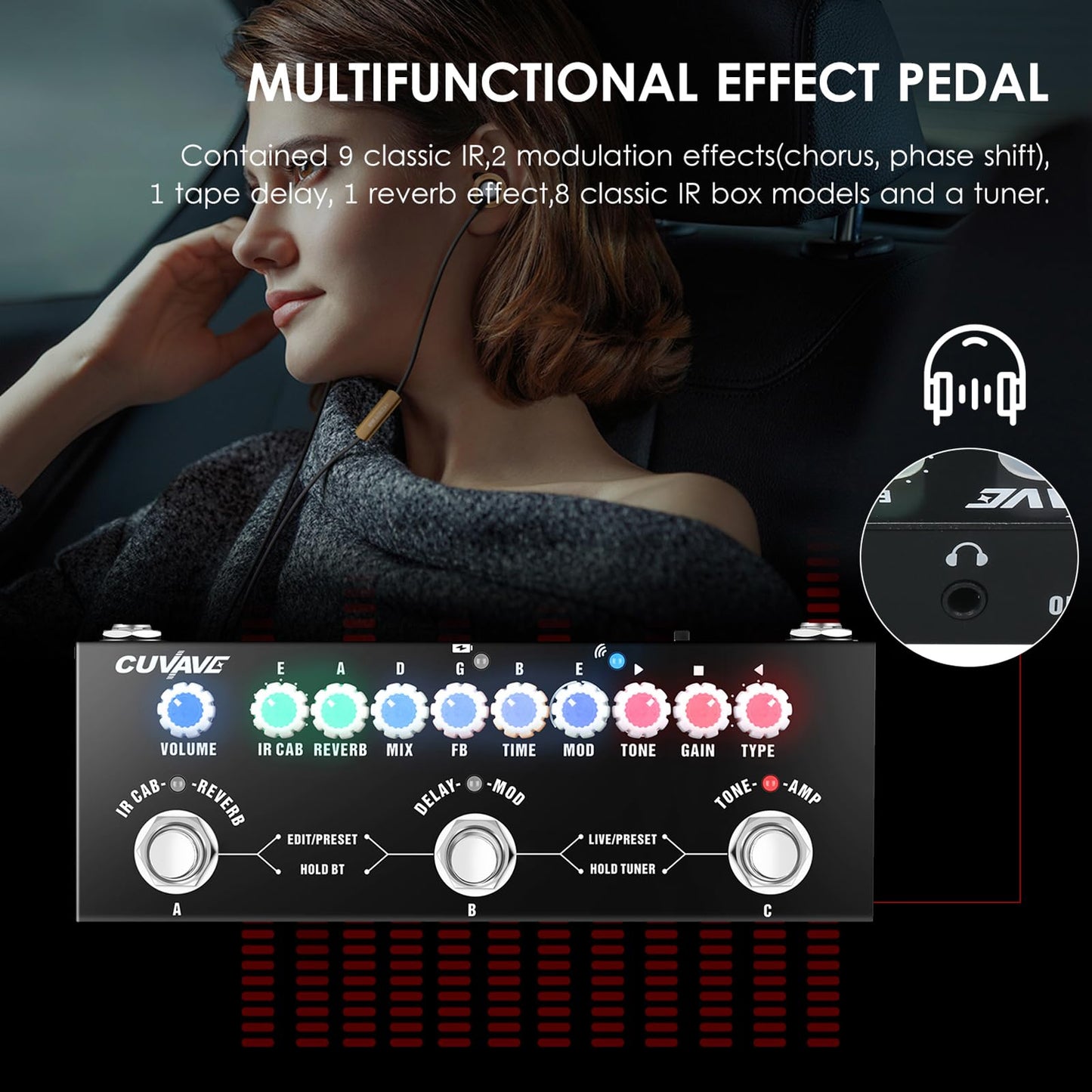 HUIOP CUVAVE CUBE BABY Pedal de efectos combinados para guitarra eléctrica multifuncional portátil con reproducción de música inalámbrica Grabación de teléfono Función de interfaz tipo C de audio,Peda
