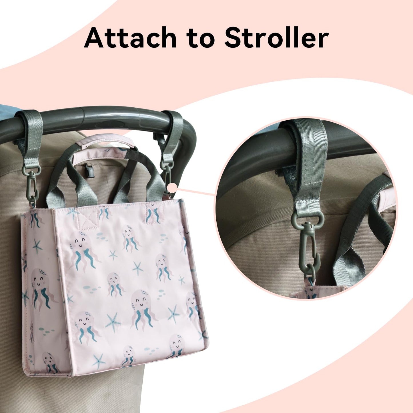 PHEBEN - Bolsa de pañales pequeña impermeable, de viaje, mini bolsa de pañales multifunción para bebé (pulpo rosa)