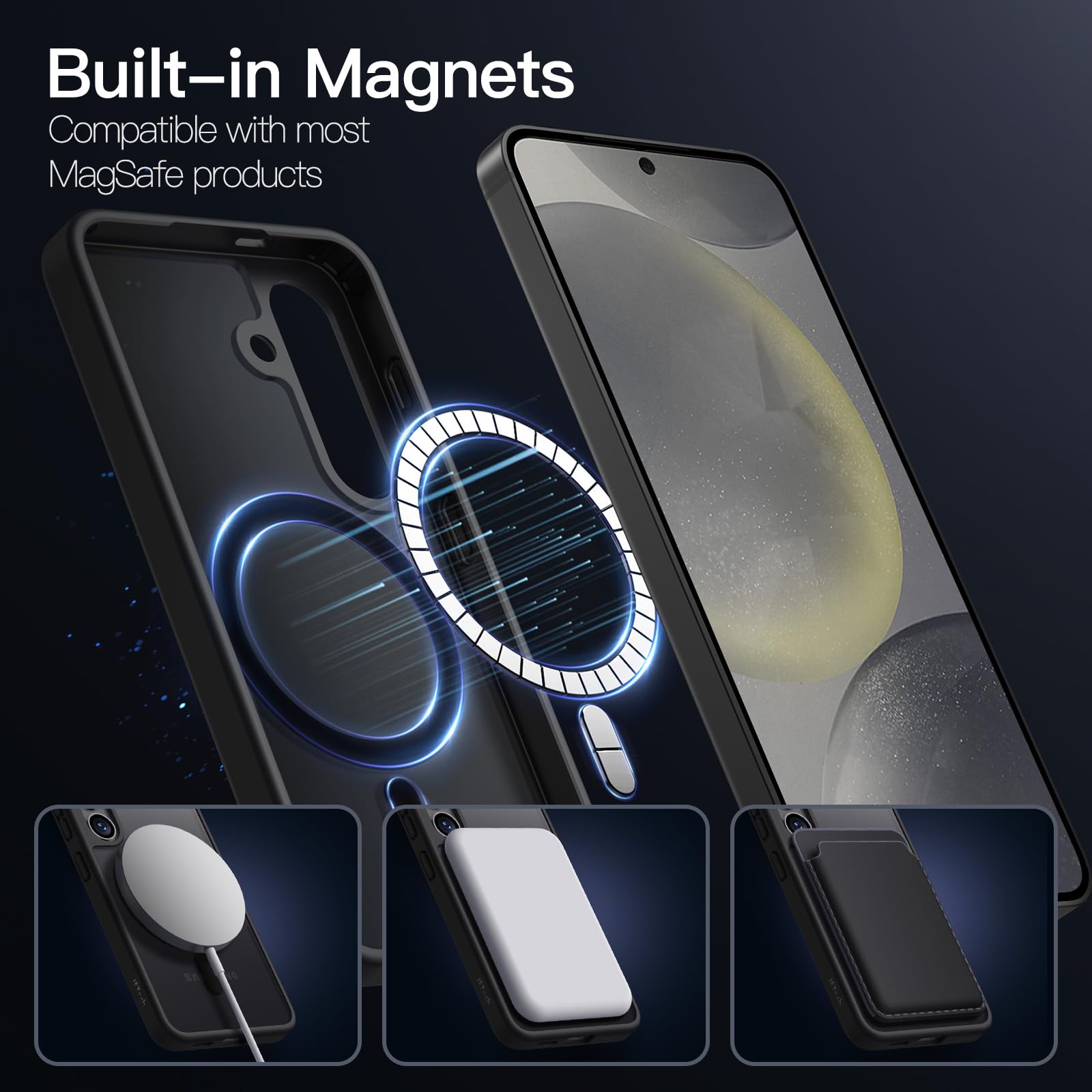 JETech Funda Magnética para Samsung Galaxy S24+ / S24 Plus 5G, Compatible con MagSafe, Carcasa Antigolpes Translúcida Mate Respaldo (Negro)