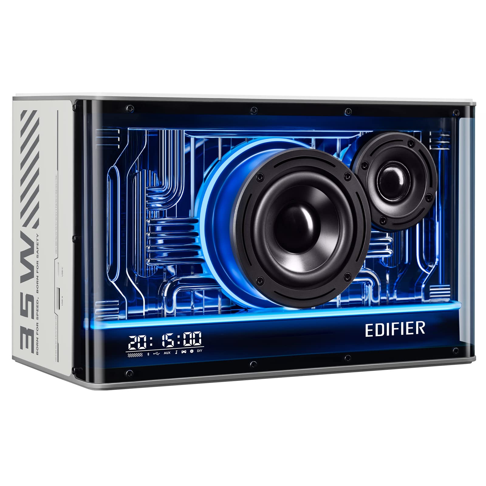Edifier QD35 - Altavoz Bluetooth de Mesa, Audio de Alta resolución y Audio de Alta resolución inalámbrico Certificado para computadora, Carga ultrarrápida GAN de 35 W, Efectos de luz espléndidos