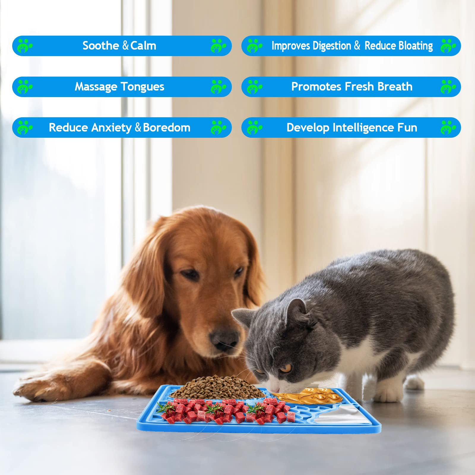 CIICII Licking Mat para Perro & Gatos, Grande Tapete para Perro Comida con Ventosa, Almohadilla para Lamer Perro Croquetas para Perro para Bañarse, Arreglarse, Entrenar y Cuidado de Las Garras (Azul)