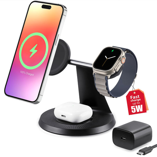 Estación de Carga Inalámbrica 3 en 1 con MagSafe para iPhone 12-16 iWatch y AirPods