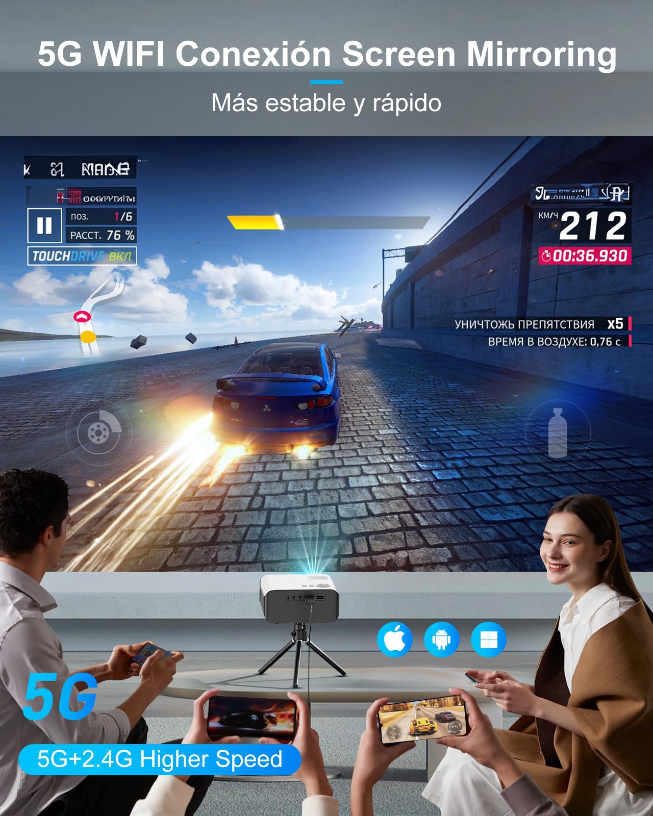 KOSCHEAL Proyector Portatil, Mini Proyector Portatil Apoyado Vídeo
