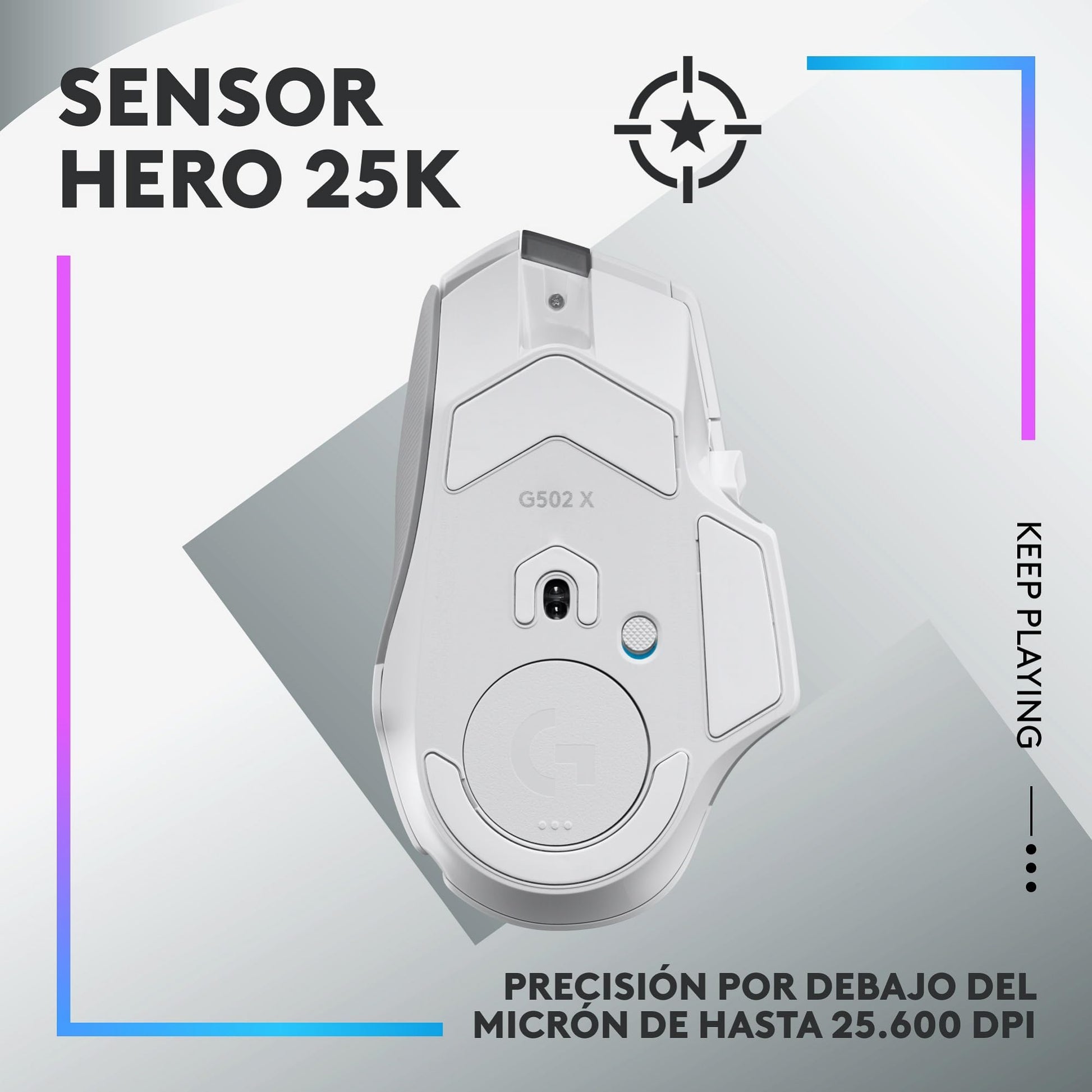 Logitech G502 X Plus Lightspeed Mouse Óptico Inalámbrico RGB para Gaming - Interruptores híbridos LIGHTFORCE, LIGHTSYNC RGB, Sensor Gaming Hero 25K, Compatible con PC - macOS/Windows - Blanco